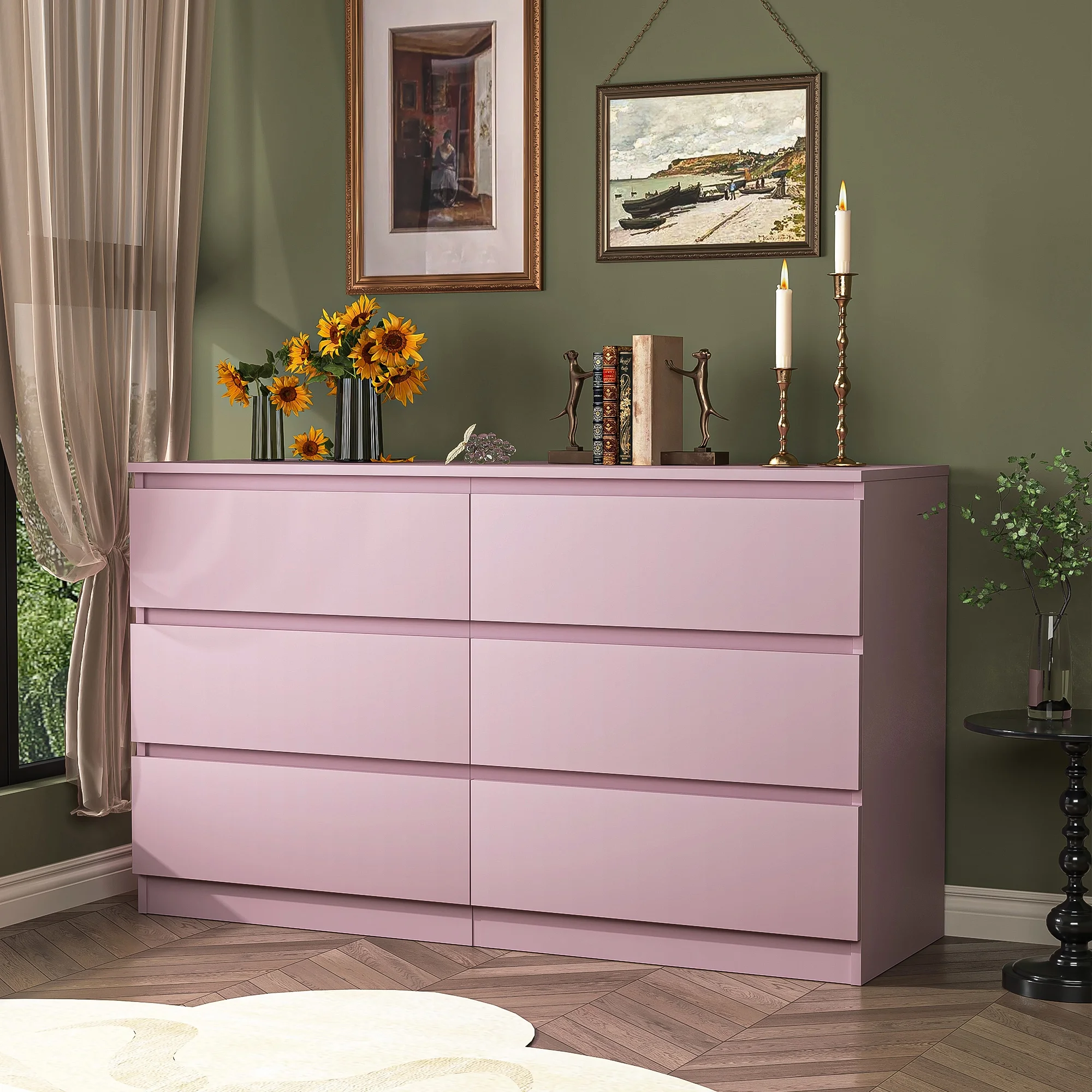 Kadyn White Chest of Drawer, 6 Double Drawer Dresser for Bedroom, Modern Storage Cabinet for Living Room, Dresser - Image 167