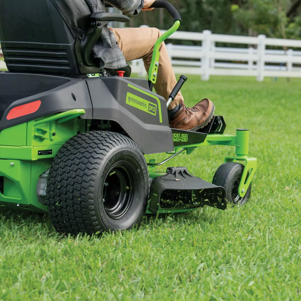 Greenworks 80V 42 In. Battery Electric CrossoverZ Zero-Turn Riding Lawn Mower with (6) 5.0 Ah Batteries and (3) Dual-Port Turbo Chargers