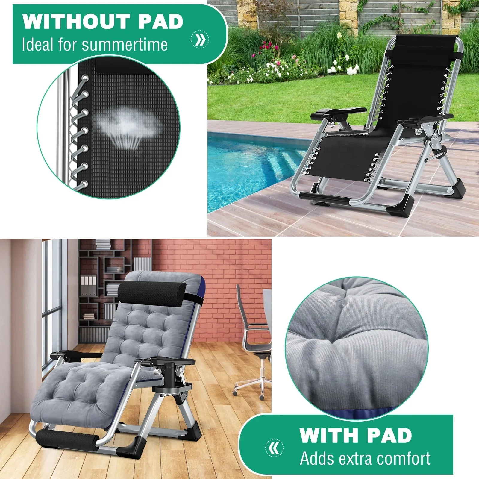 NAIZEA Zero Gravity Lawn Recliner Chairs, 2 Pack, Black - Image 69 NAIZEA Zero Gravity Lawn Recliner Chairs, 2 Pack, Black - Image 69