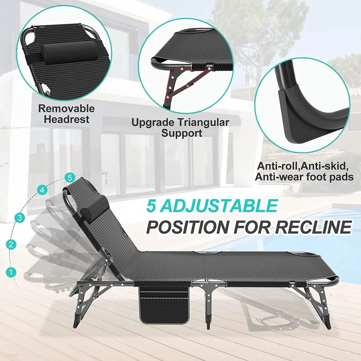 Slsy 5-Position Adjustable Folding Lounge Chair And Cot - 75.2" x 25.6" x 11.8" - Image 26 Slsy 5-Position Adjustable Folding Lounge Chair And Cot - 75.2" x 25.6" x 11.8" - Image 26