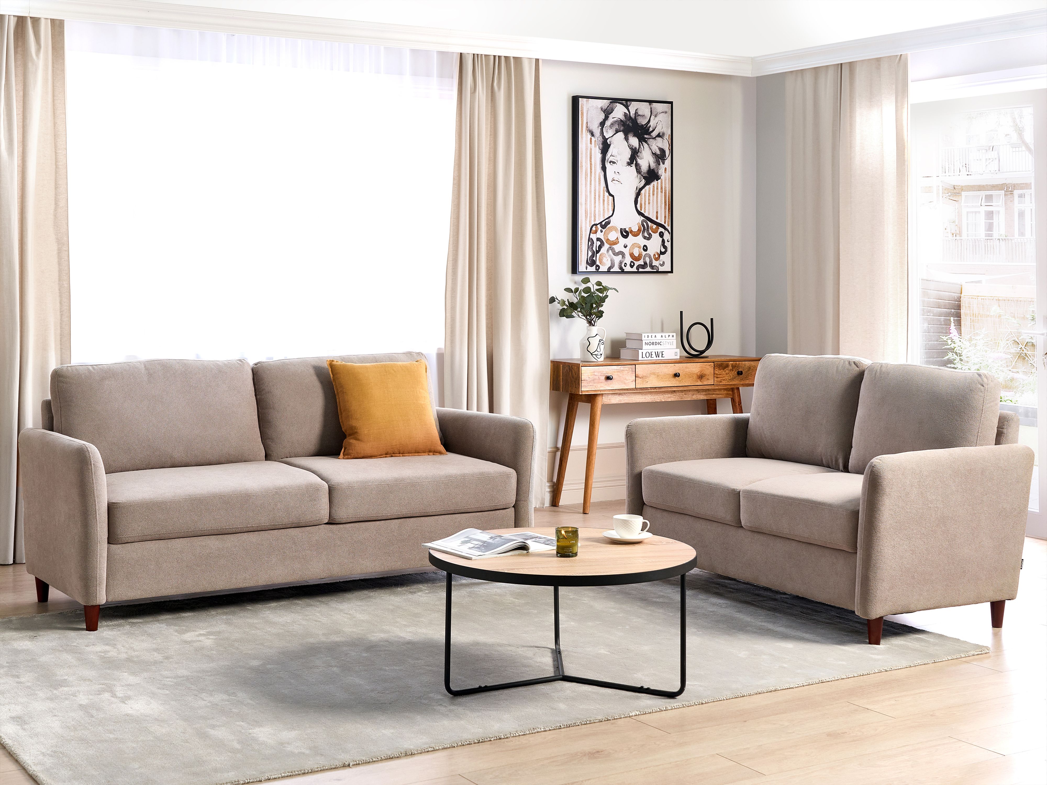 Living Room Set 5 Seater MARE Fabric Taupe with Storage