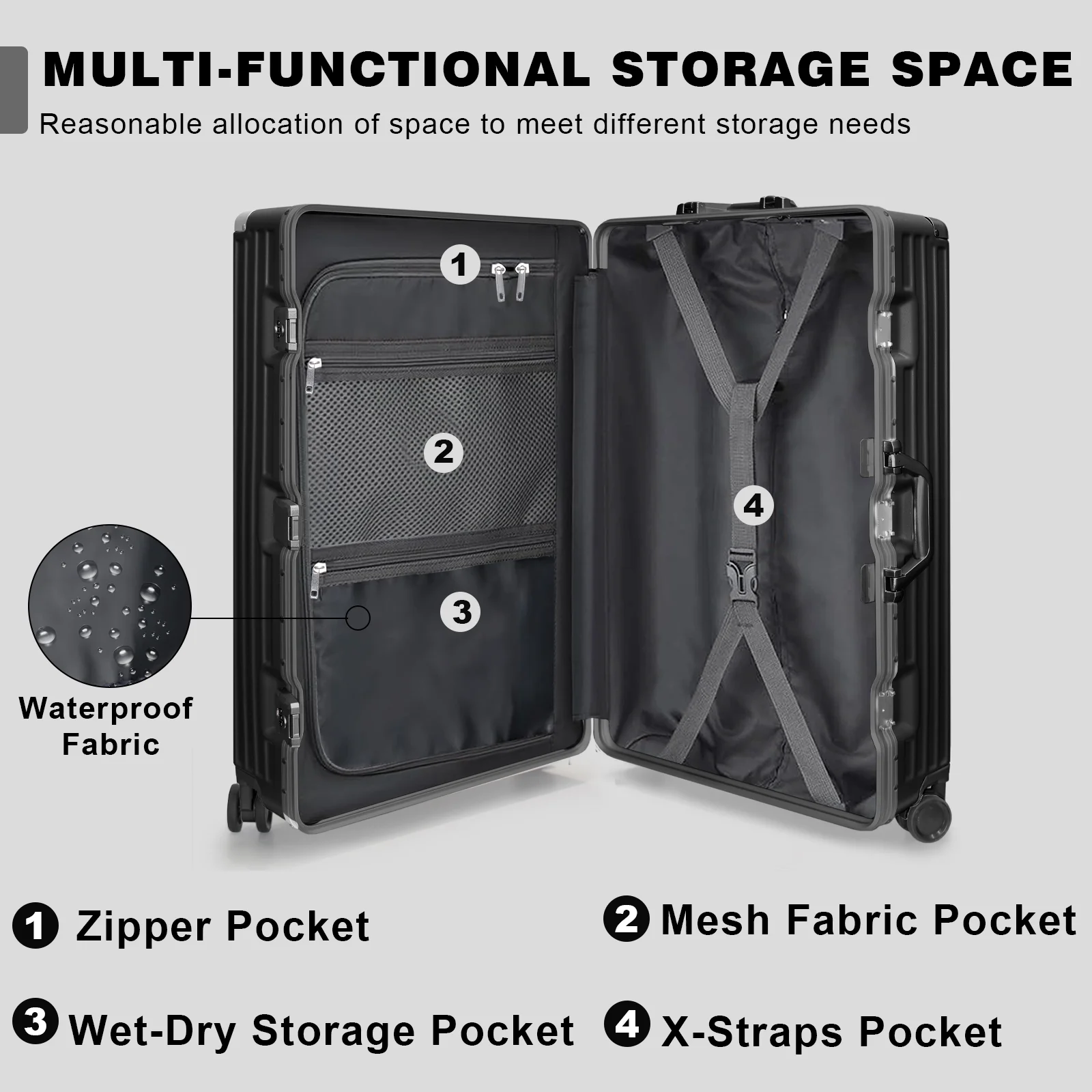 Luggage Aluminium Frame PC ABS Hardshell Suitcase with Spinner Wheels TSA Lock Zipperless Luggage 28 inch Silver - Image 29