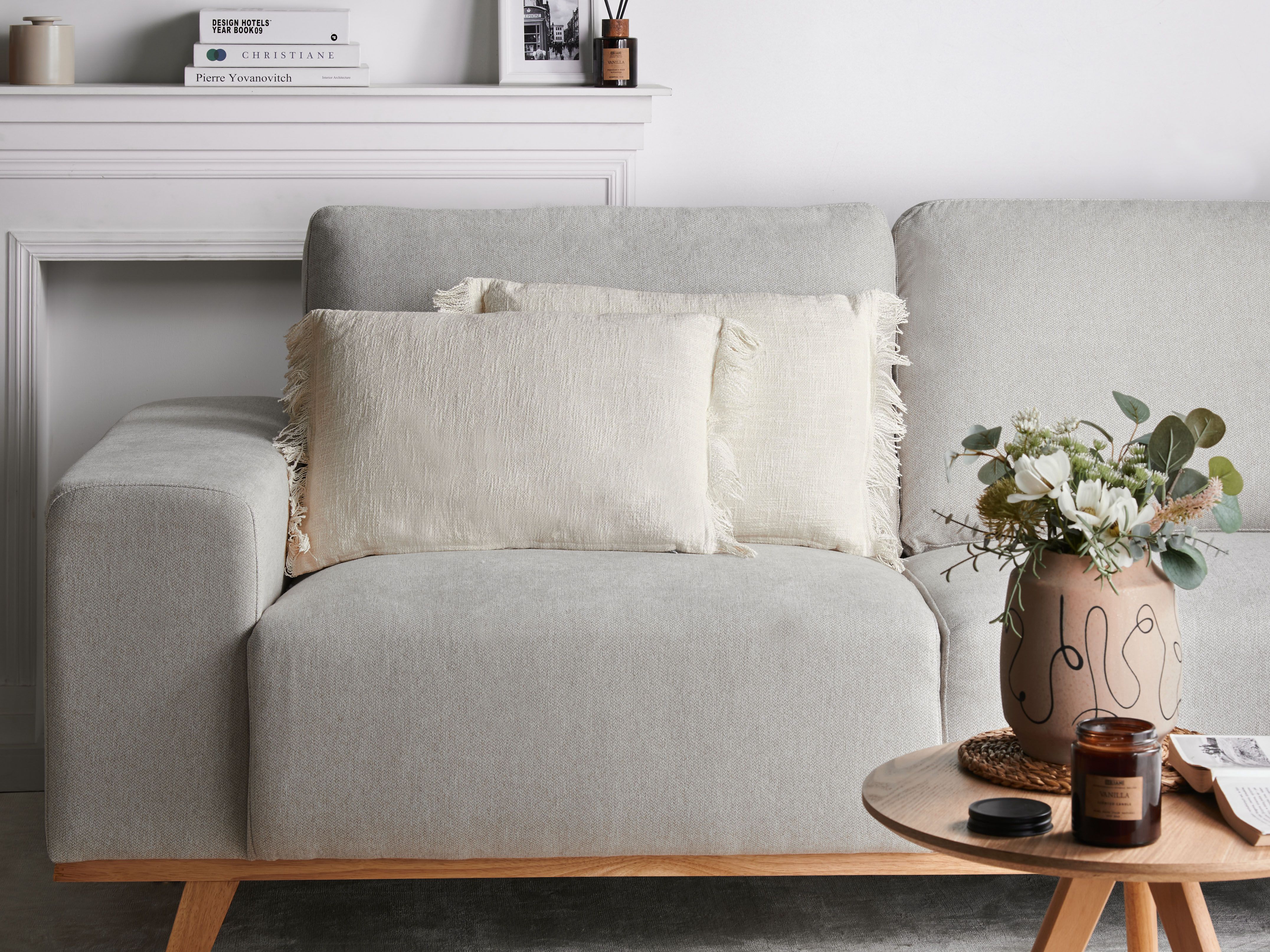 Set of 2 Decorative Cushions MABA Cotton 50 x 35 cm Off-White Solid
