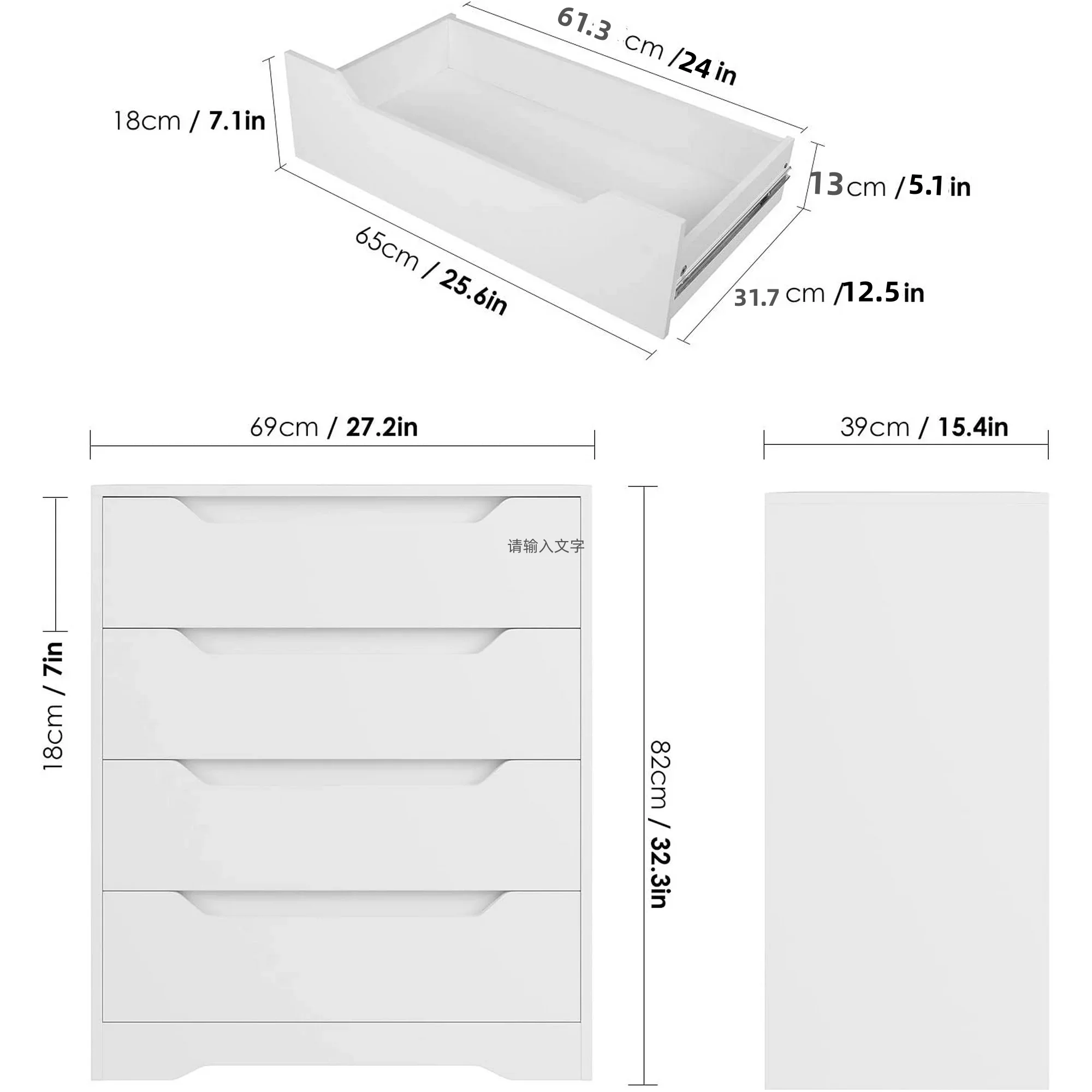 Homfa 4 Large Drawers Dresser, Modern Wood Chest of Drawers for Bedroom Hallway Living Room, White - Image 2