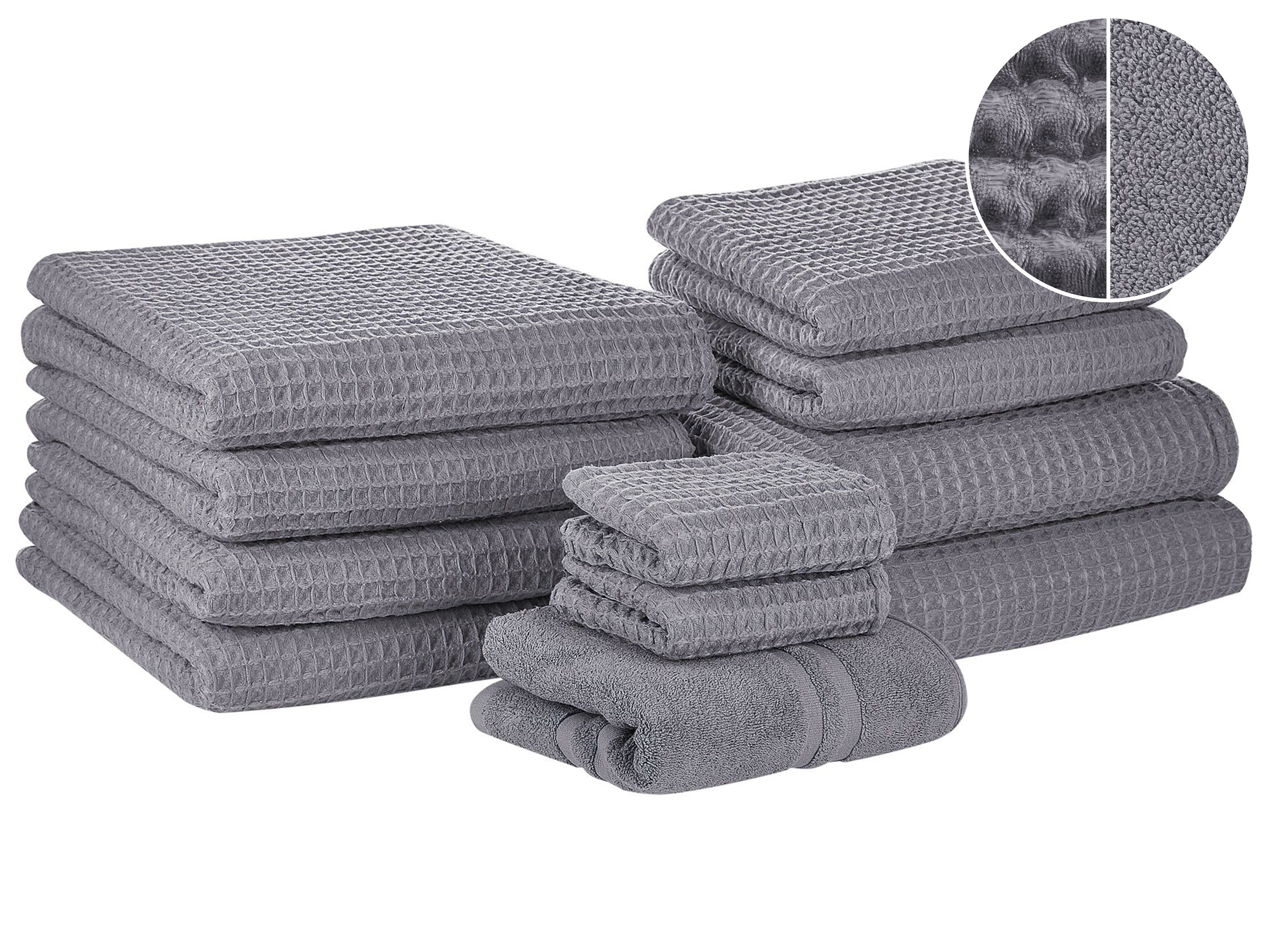 Set of 11 Towels AREORA Cotton Light Grey