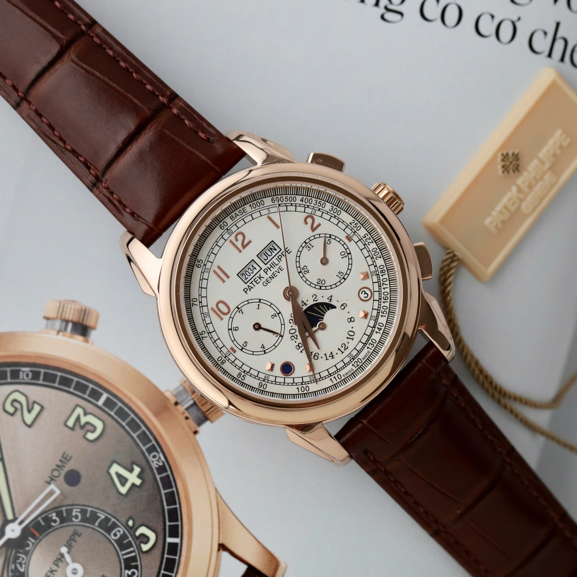 Patek Philippe Fake Watch Perpetal Calendar 5270 White Dial Leather Strap 41mm - Elite Watch Atelier