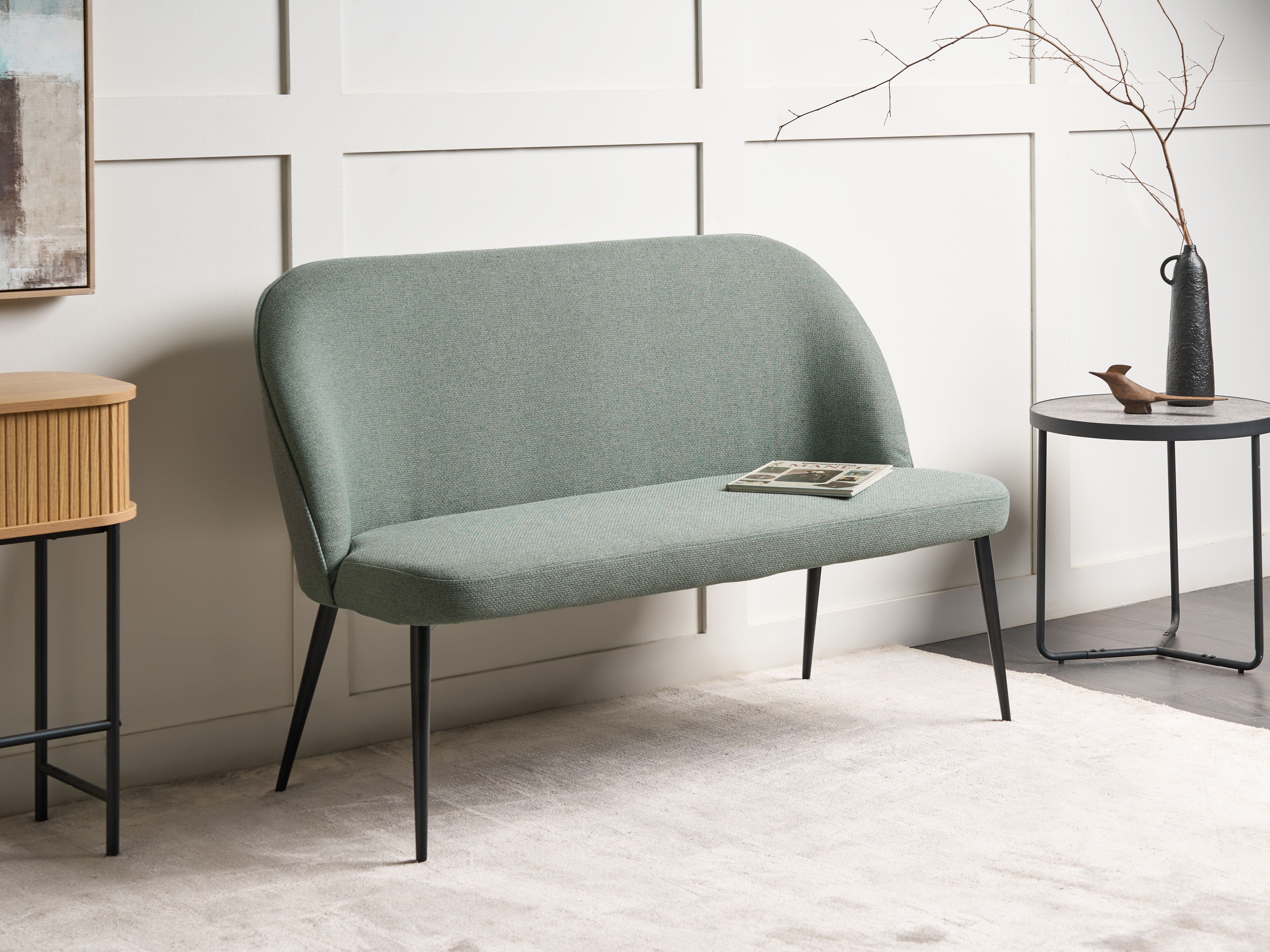 Dining Bench 2 Seater OSBY Fabric Light Green