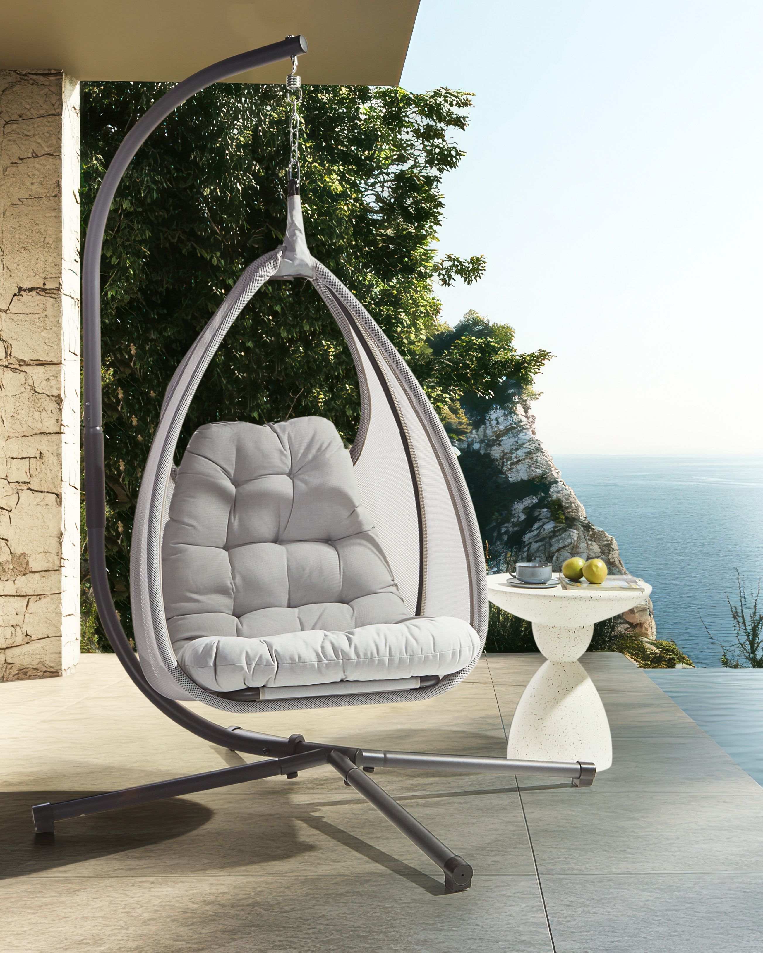Hanging Chair with Stand AVEGNO Fabric Light Grey