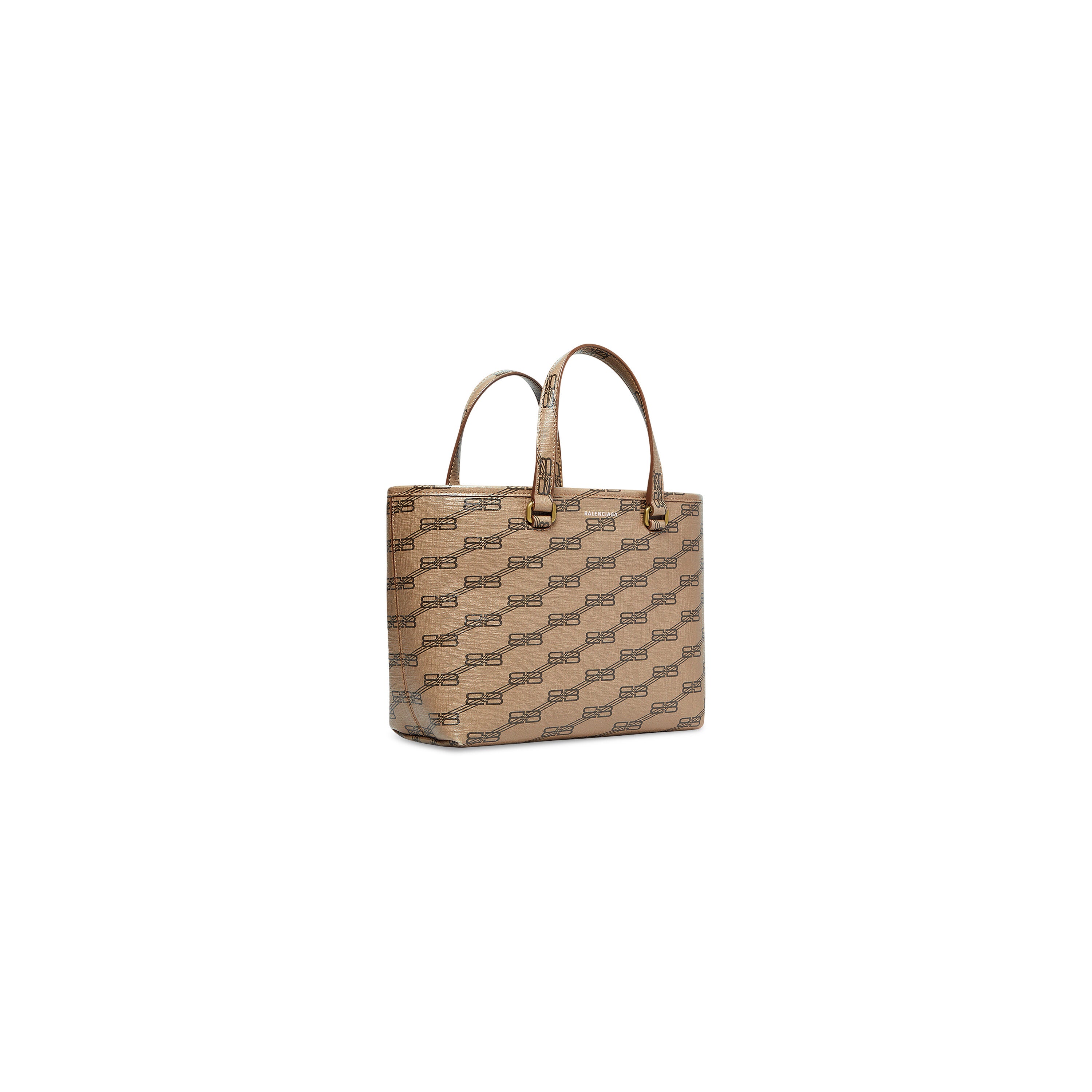 WOMEN'S SIGNATURE SMALL EAST-WEST SHOPPER BAG BB MONOGRAM COATED CANVAS IN BEIGE - Replicaclubs