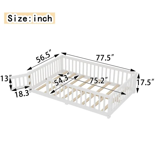 Bellemave Full Size Floor Bed with Door and Fence Floor Bed with Bed Slats Sturdy Wood Floor Bed Montessori Bed Frame (Full, Pink) - Image 40