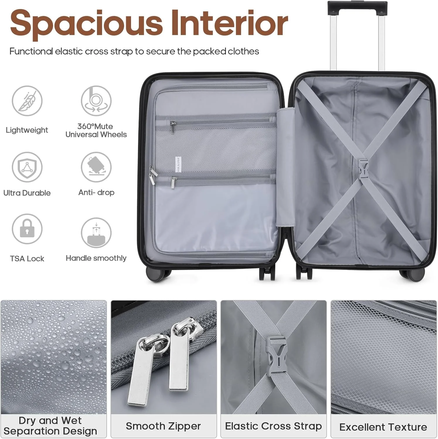 MIUSSE Luggage Sets 3 Piece, 20 Inch Carry On Luggage with Wheels, 100% PC Hardshell Suitcase with TSA Lock, Carry On Suitcases Airline Approved With Travel Backpack for Men Women - Image 6