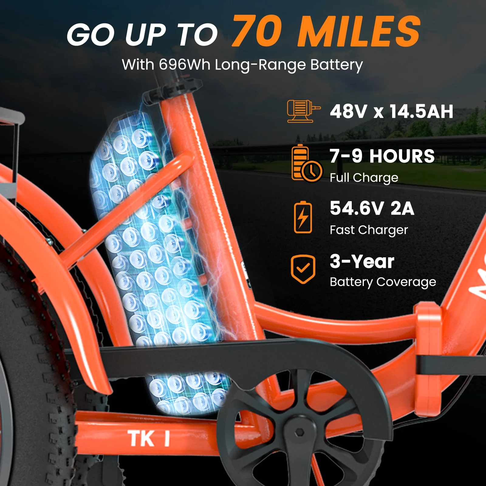 MOONCOOL TK1 Folding Electric Tricycle for Adults,48V 14.5Ah Removable battery, 500W(Peak 1000w)Motor, 20" Fat Tire Step-Thru 3Wheel Electric Bicycle w/Front&Rear Baskets, Certified to UL 2849 by SGS - Image 2