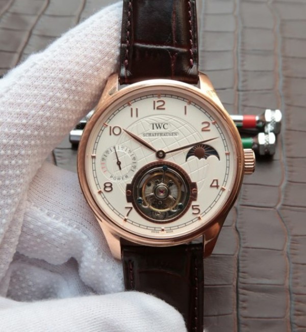 Replica IWC Portuguese Tourbillon Power Reserve Moonphase RG White Dial - Top club
