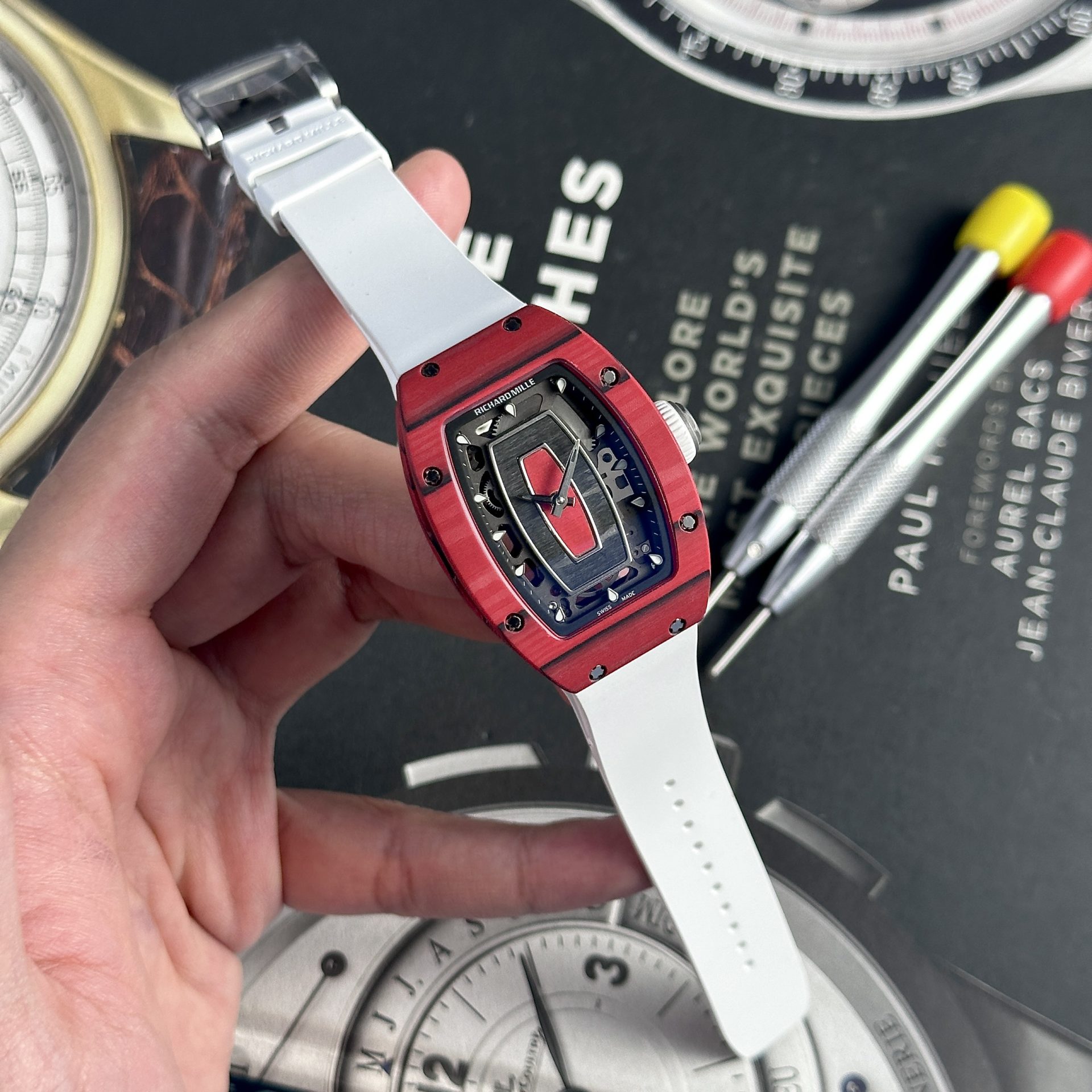 Richard Mille Best Replica Watch RM07-01 Red Carbon Rubber Strap 32x46mm - Top club