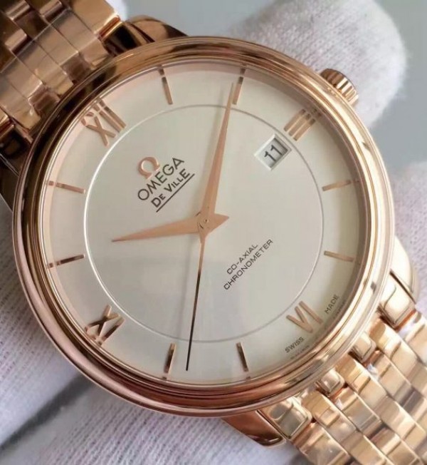 Replica Omega MK De Ville 39.5mm White Dial RG Case SS Bracelet A2824 - Top club
