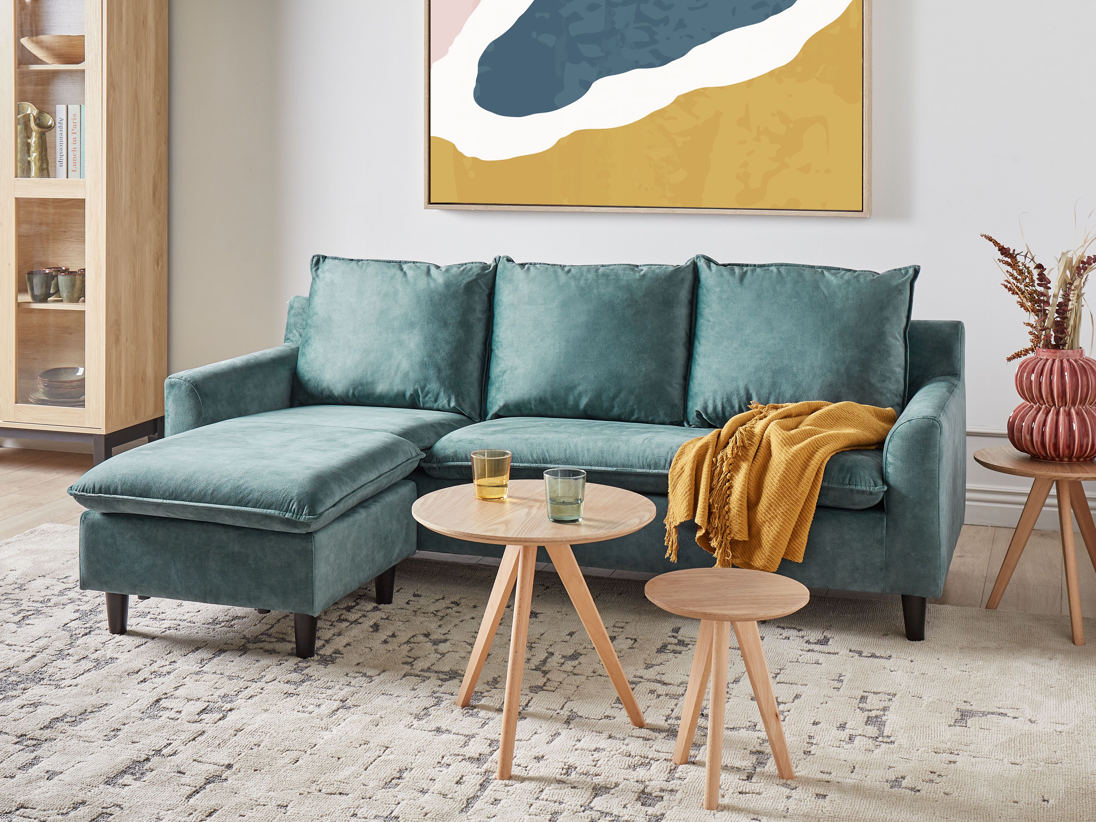 Corner Sofa 3 Seater ELVENES Velvet Teal Right Hand