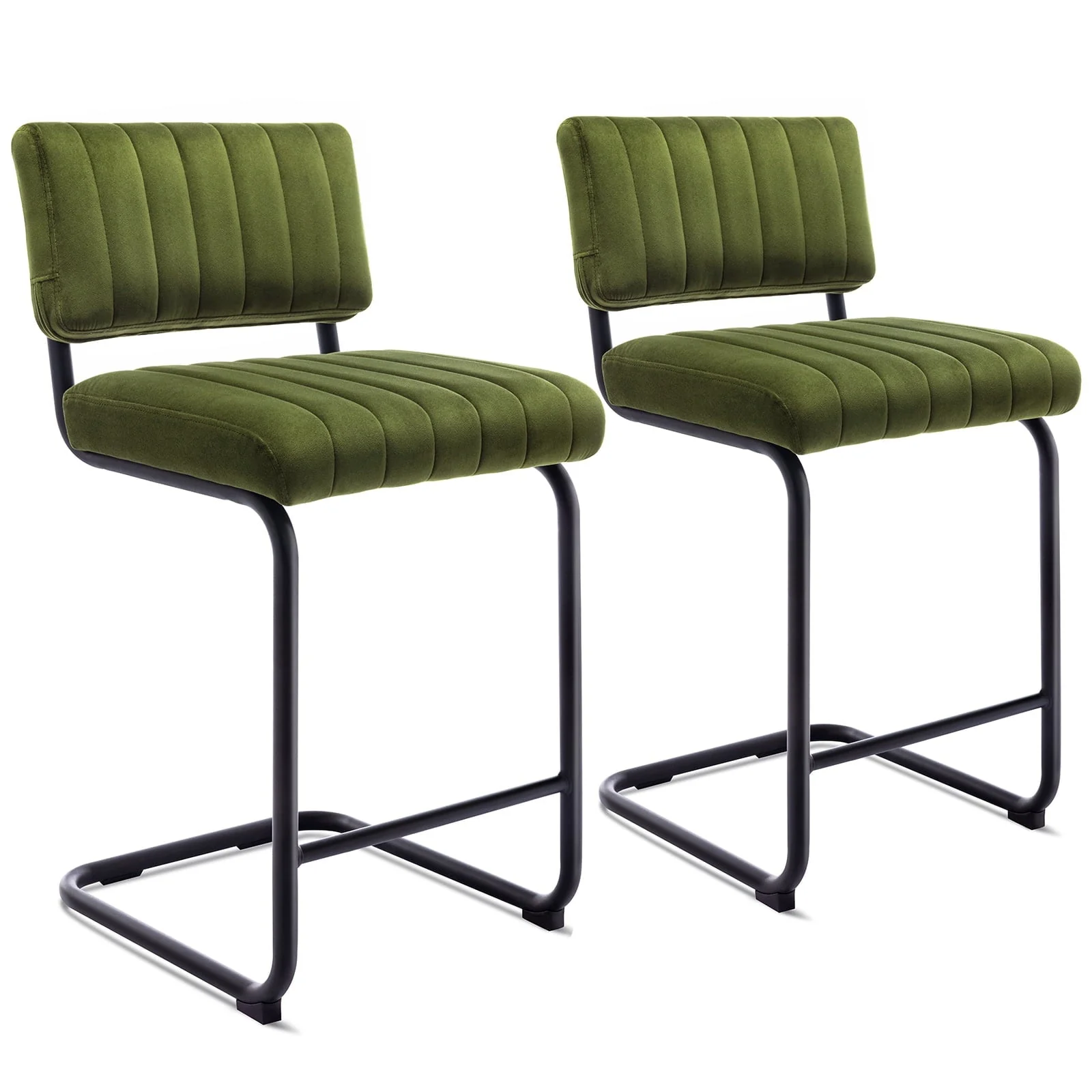 Zesthouse 24" Velvet Counter Stools Set of 2, Modern Counter Height Bar Stools with Back and Black Metal Base, Green - Image 6