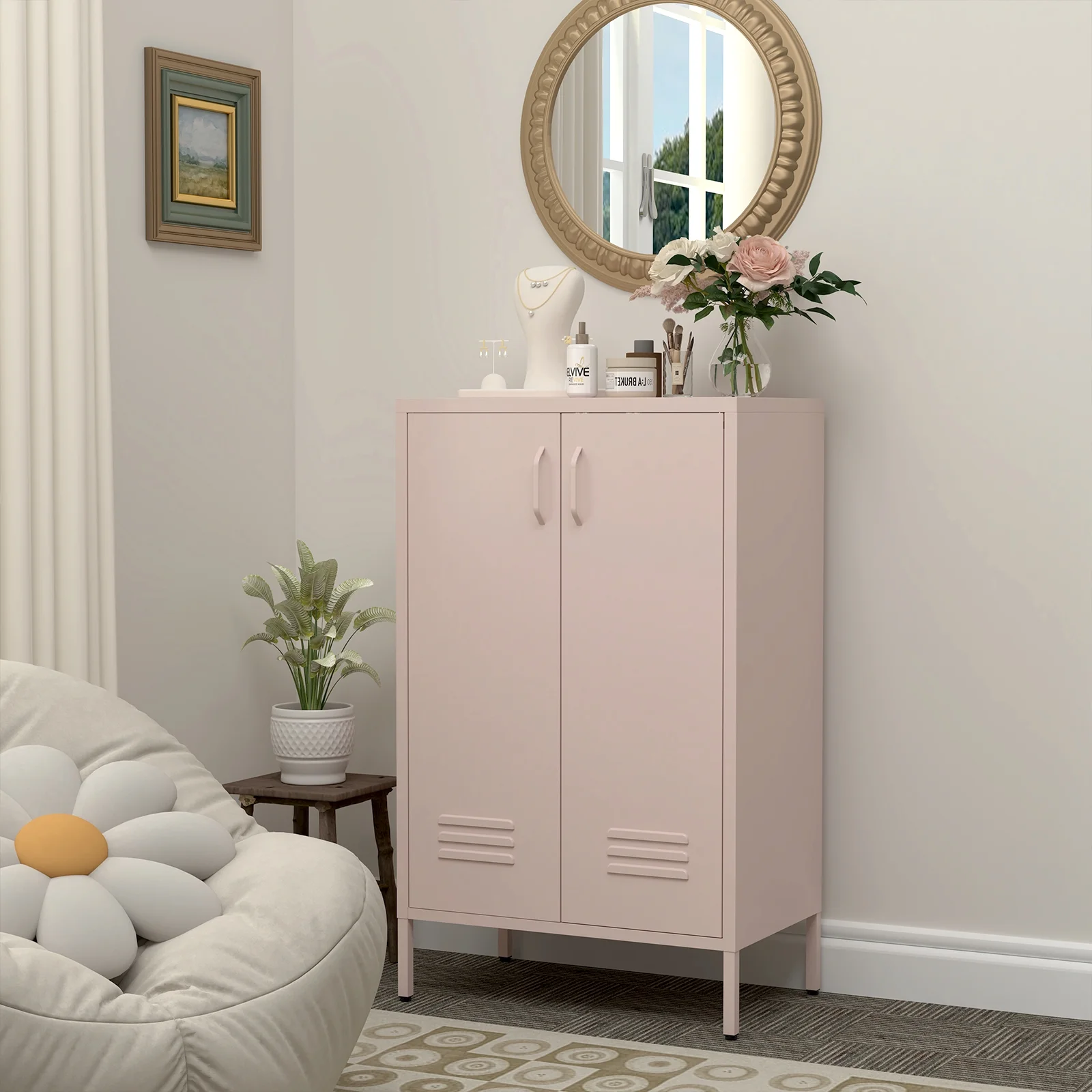 Marcree Green Metal Cabinet,2 Door Accent Cabinet,Metal Locker Cabinet with Legs,Sideboard Cabinet with Adjustable Shelves,Locker Storage Cabinet for Living Room,Entryway - Image 35