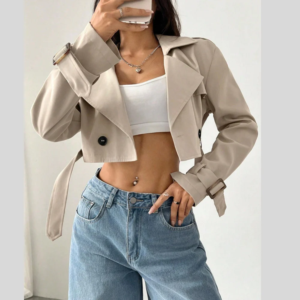 Double-Breasted Cropped Outerwear - ZKZOOK