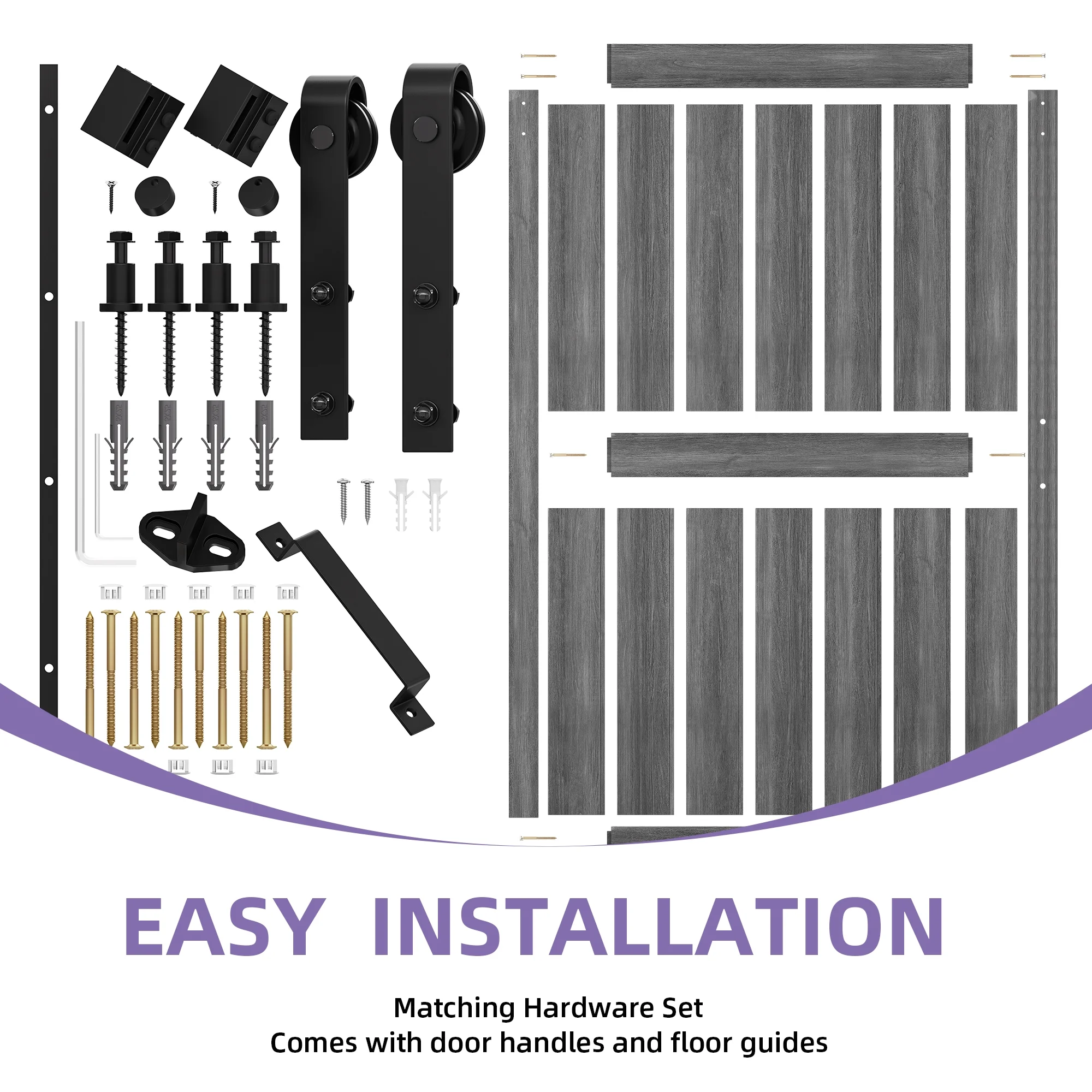 Uforic 48" x 84" Silding Barn Door,with Hardware Kit Rail,and Handle,Pulleys, Gray - Image 4