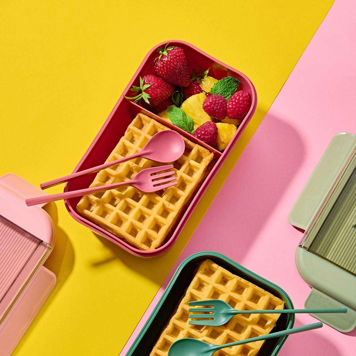 Lunchbox POPPIE ze sztućcami różowy 0,54 l