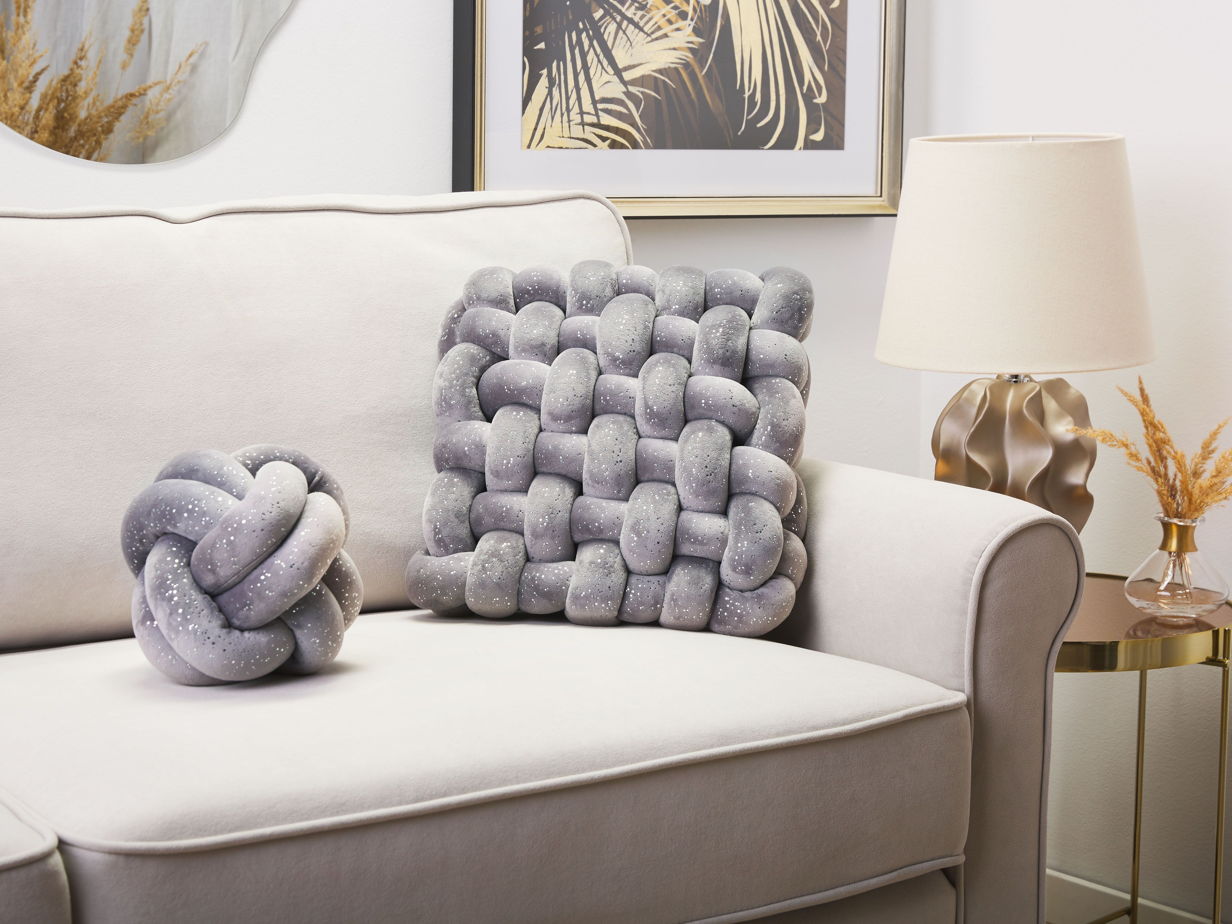 Throw Cushion SIRALI Velvet 30 x 30 cm Grey Solid