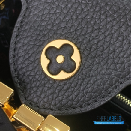 Black Pebbled Leather Mini Handbag with Gold Chain & Monogram Strap1:1High-quality replica