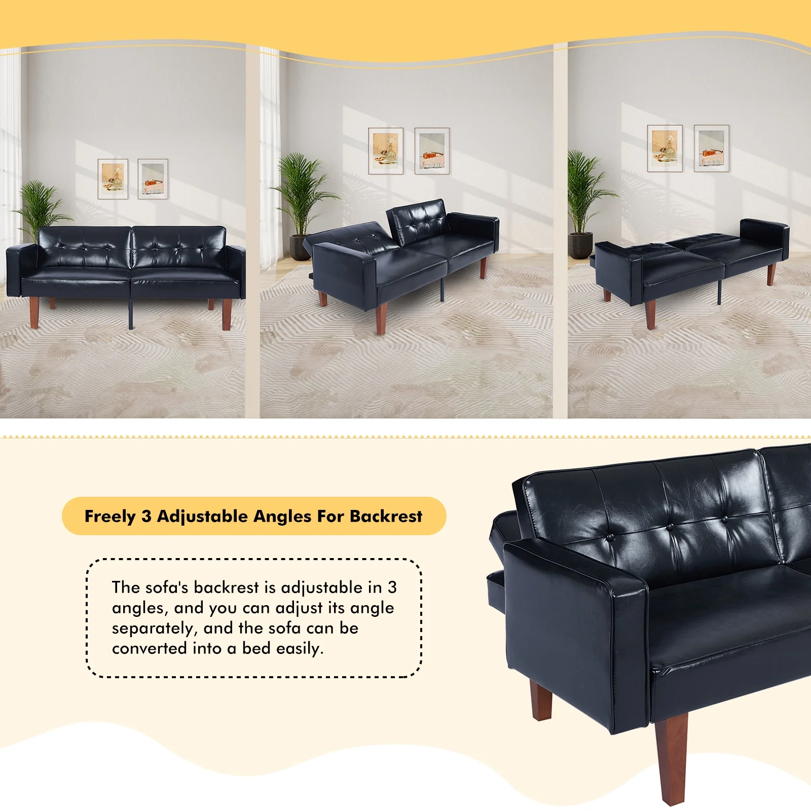 Sofa Bed, Convertible Memory Foam Futon Couch, Adjustable Sleeper Sofa Bed for Living Room, Gray - Image 24