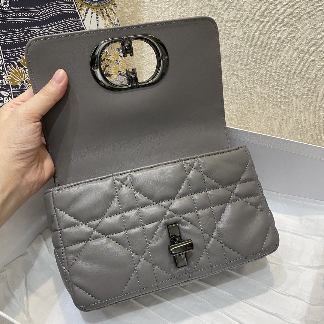 Christian Dior Mini Dior Caro Bag Gray Padded Macrocannage, Gray, For Women Women’s Handbags, Crossbody Bags, 20cm CD1:1High-quality replica