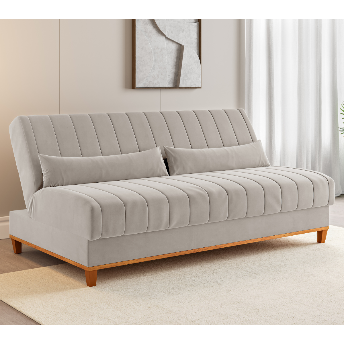 Sofa Cama Veneza 1,80 Reclinável 3 Lugares Veludo Marfim - Casa Giulia