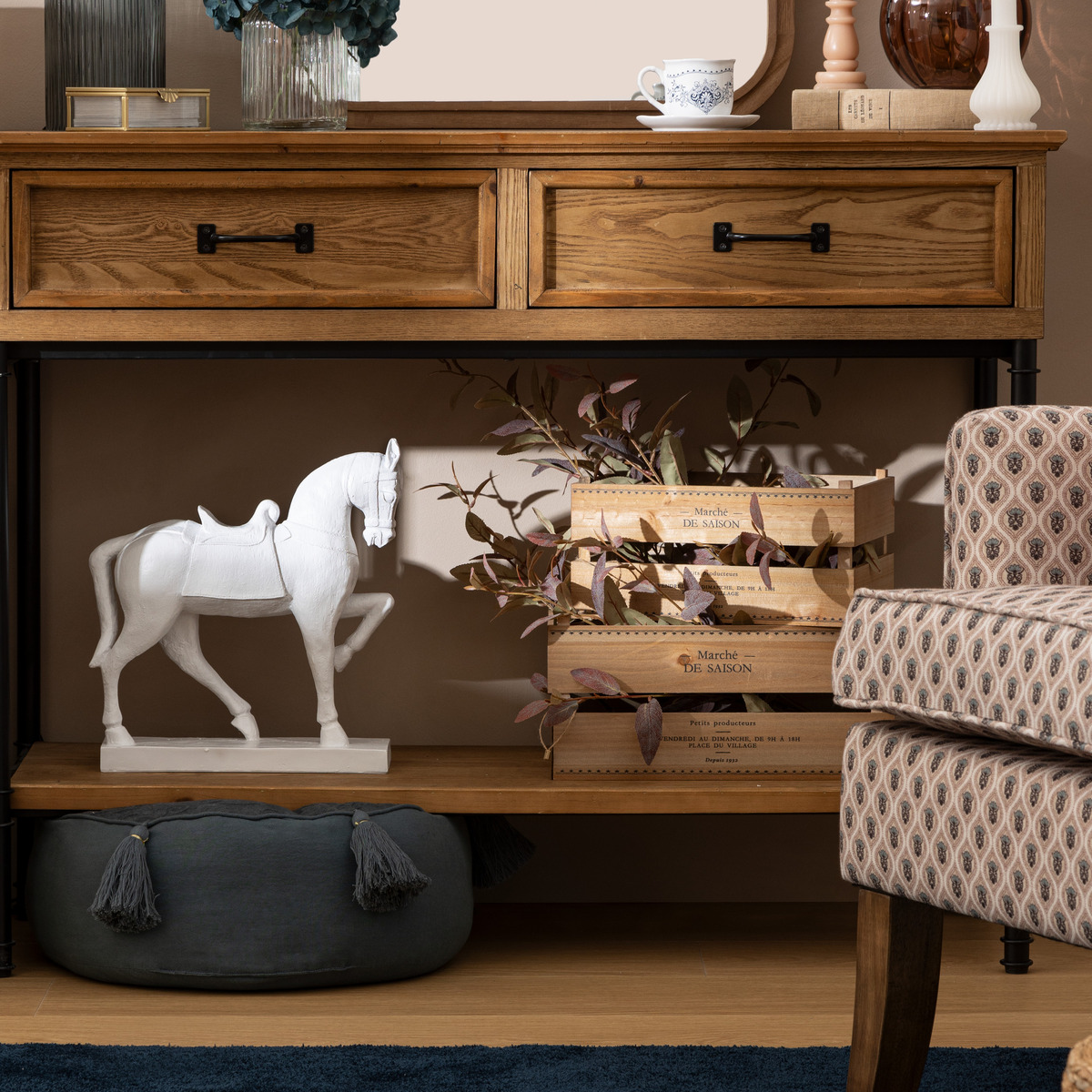 Set of 2 crates "Little cottage" Wood, L.30/35 cm