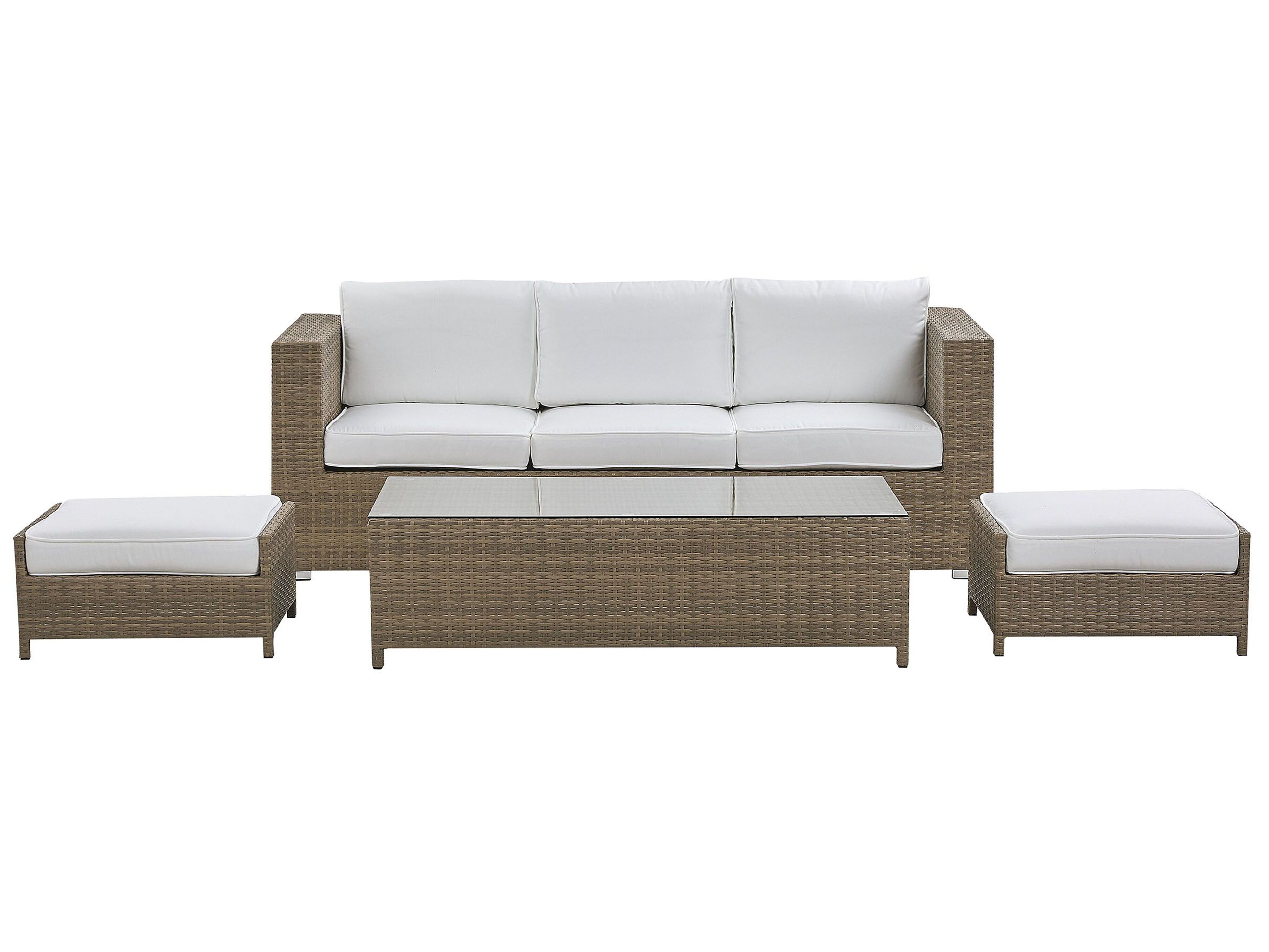 Garden Lounge Set with Table and Ottoman 5 Seater BELLUNO PE Rattan White