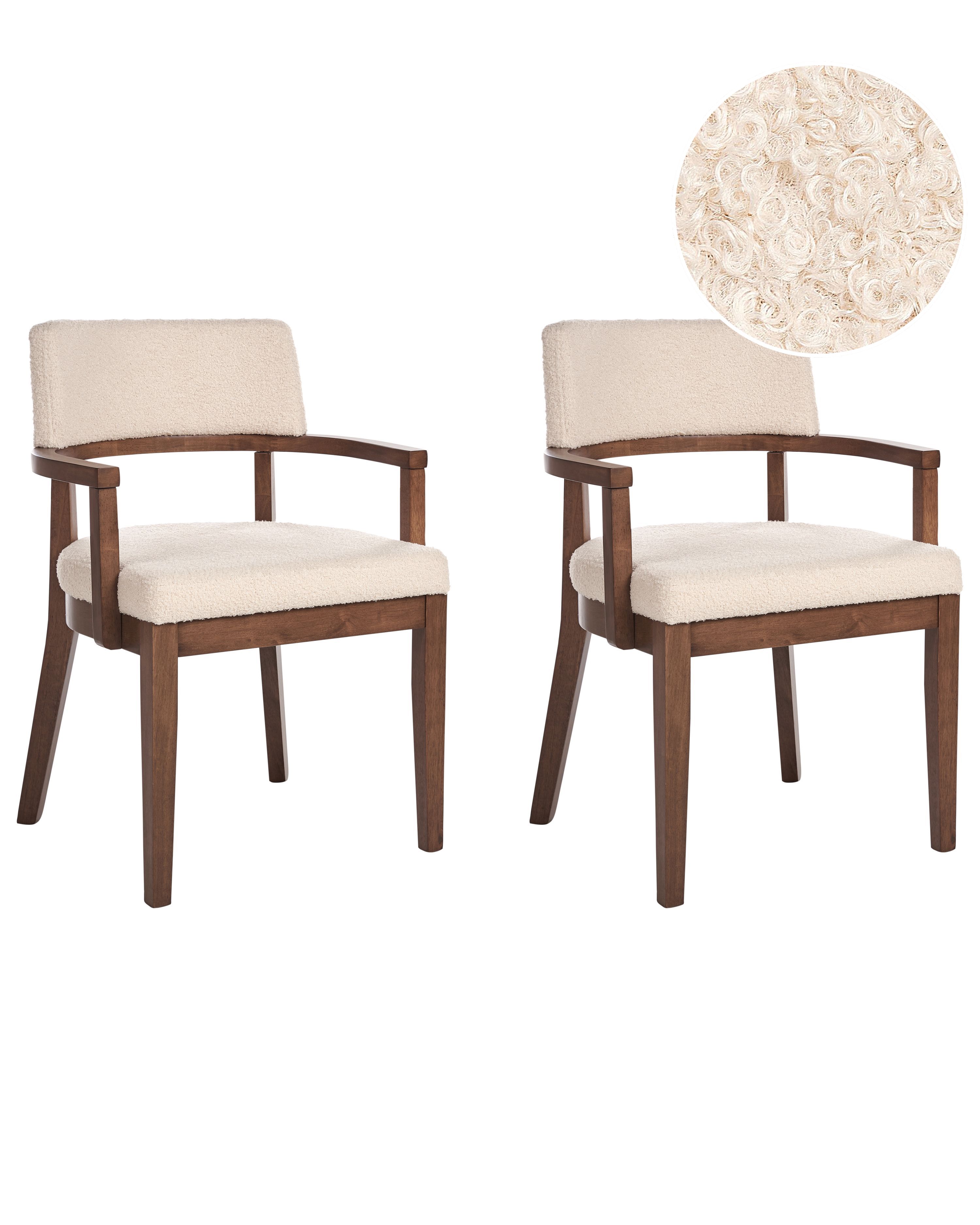Set of 2 Dining Chairs DALBO Boucle Dark Brown/ Beige