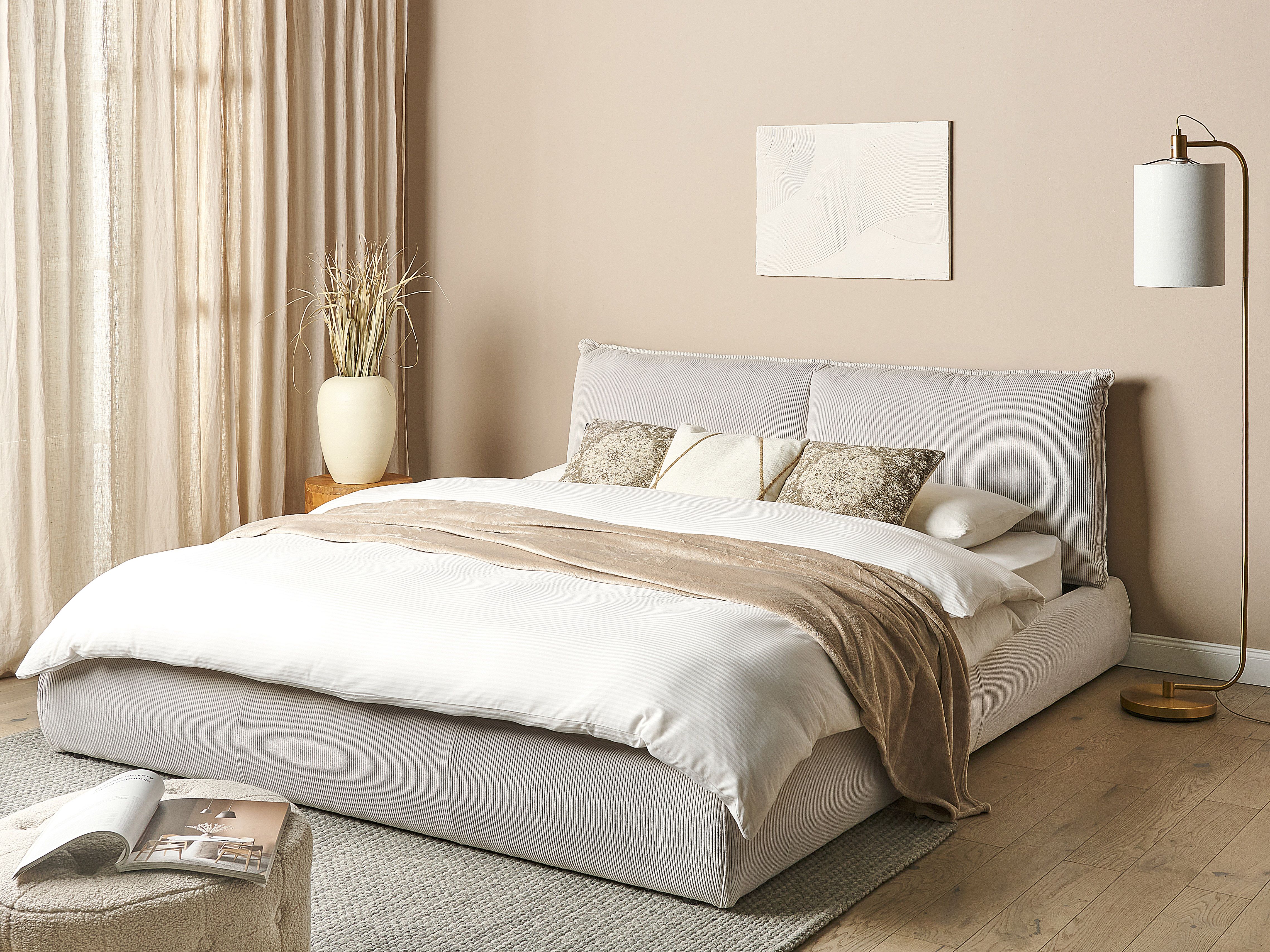 Bed Corduroy VINAY 180 x 200 cm (EU Super King) Light Beige