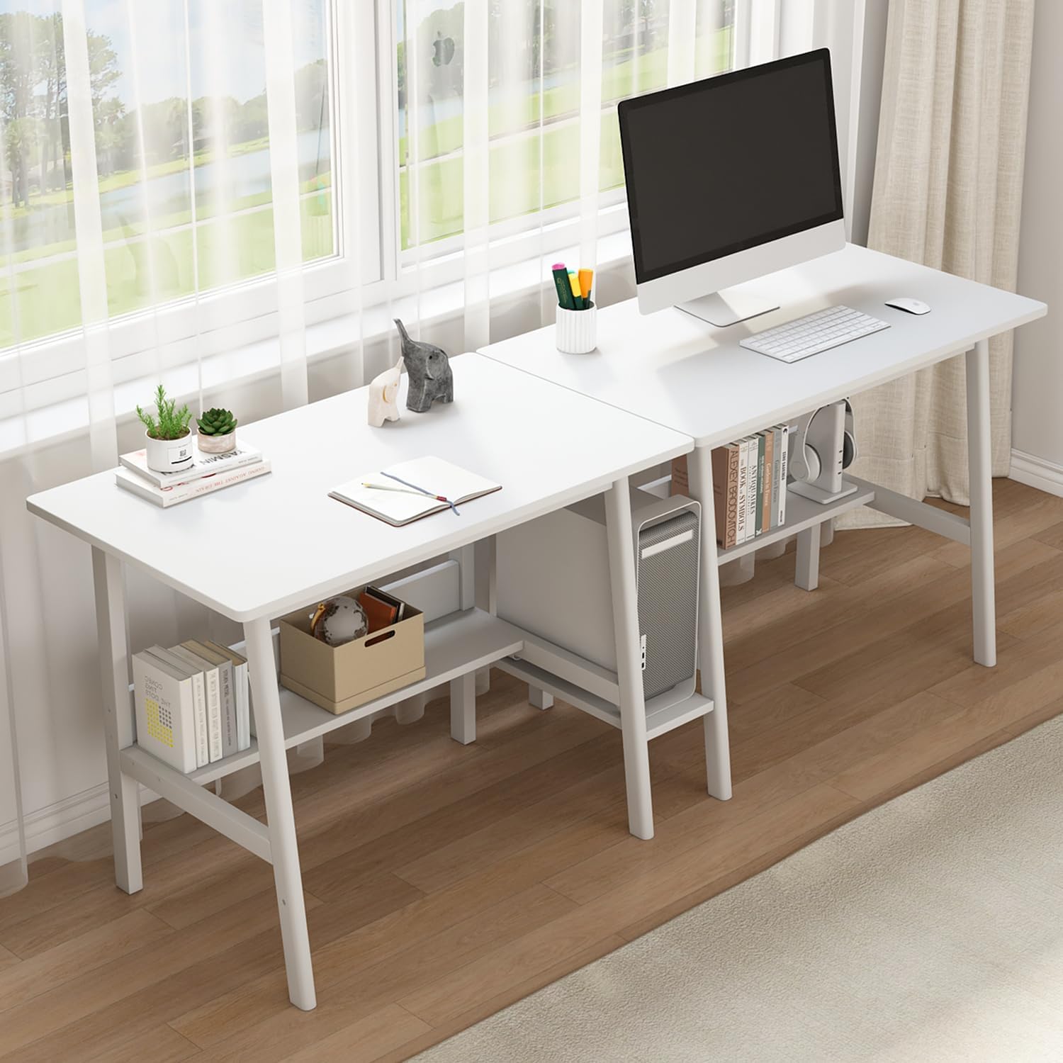 2-Person Writing Desk with Bookshelf - 79