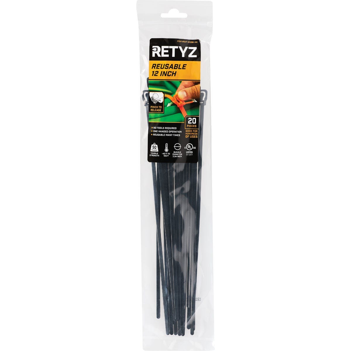 RETYZ EveryTie 12 In. Black Releasable Tie (20-Pack)