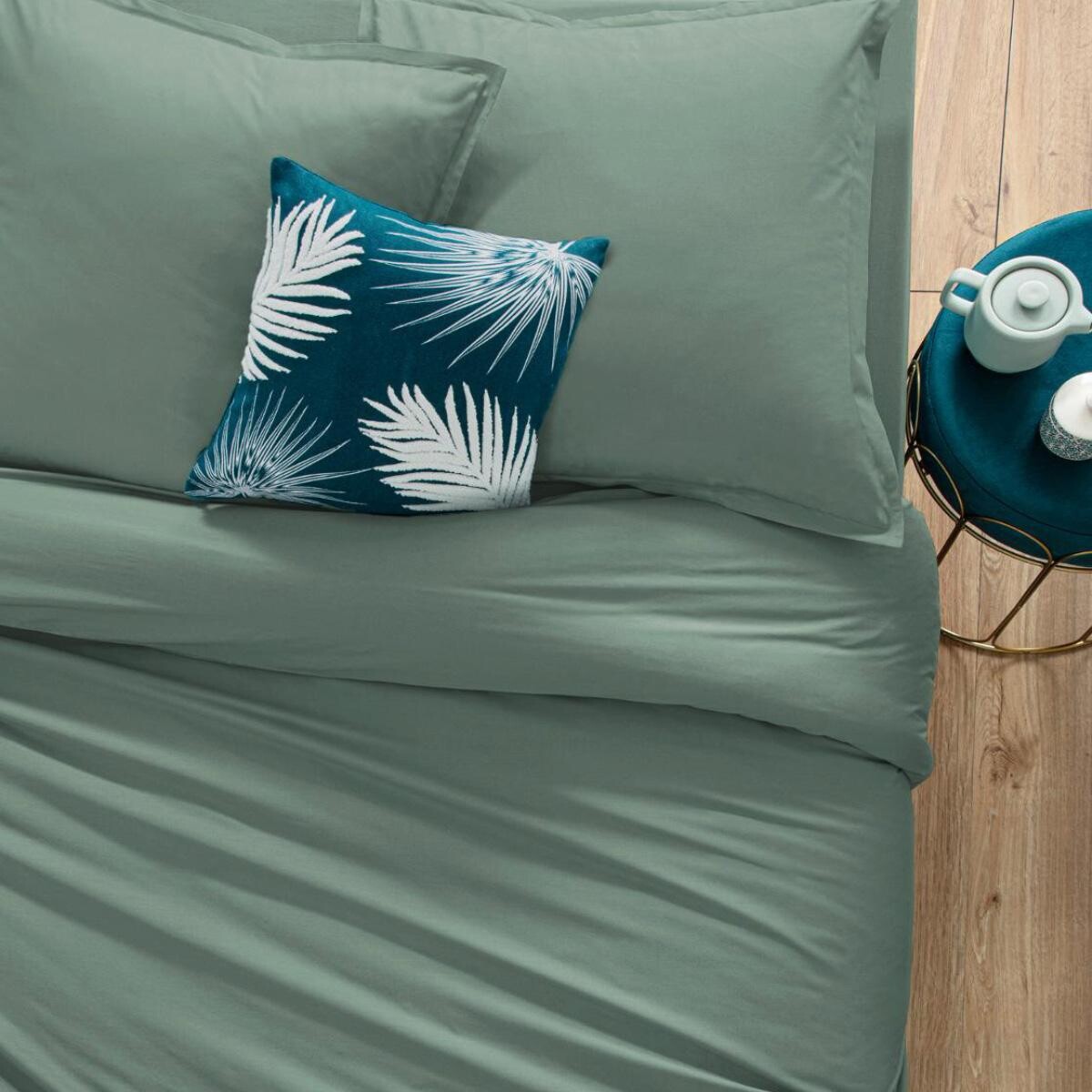 Fitted sheet, cotton Celadon blue, 160x200 cm