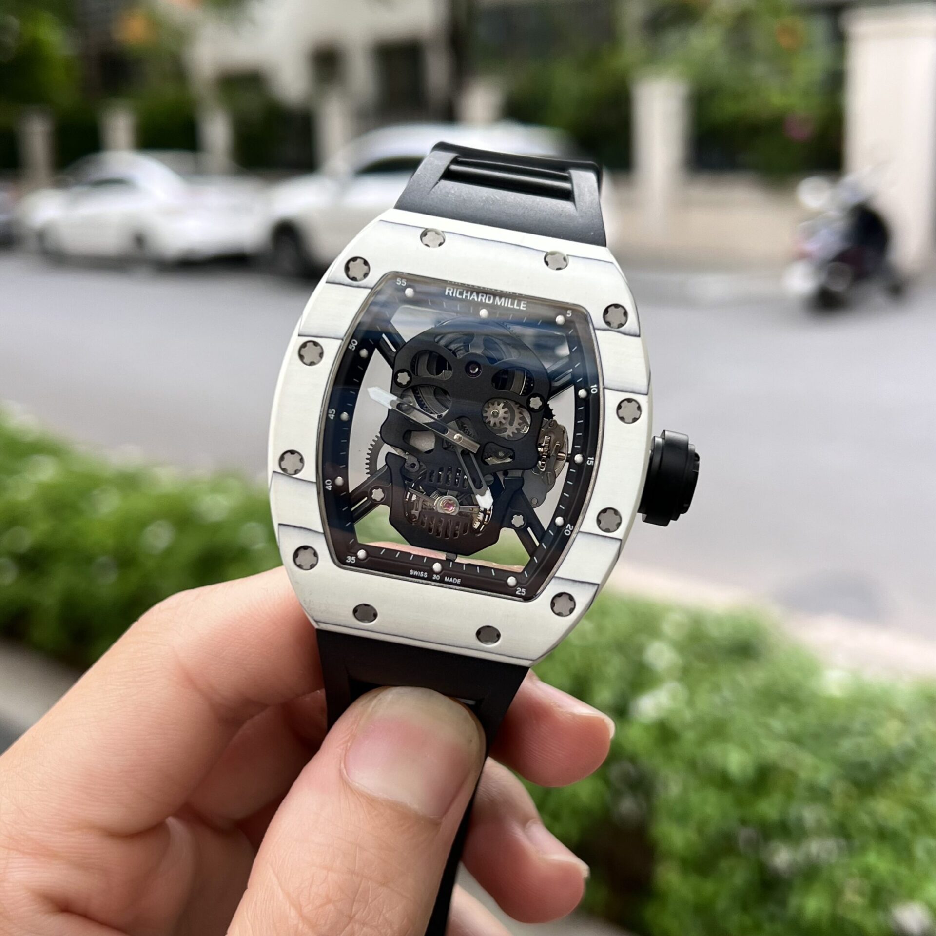 Richard Mille Replica Watch RM052 Tourbillon Skull Carbon Rubber Strap 43mm - Elite Watch Atelier