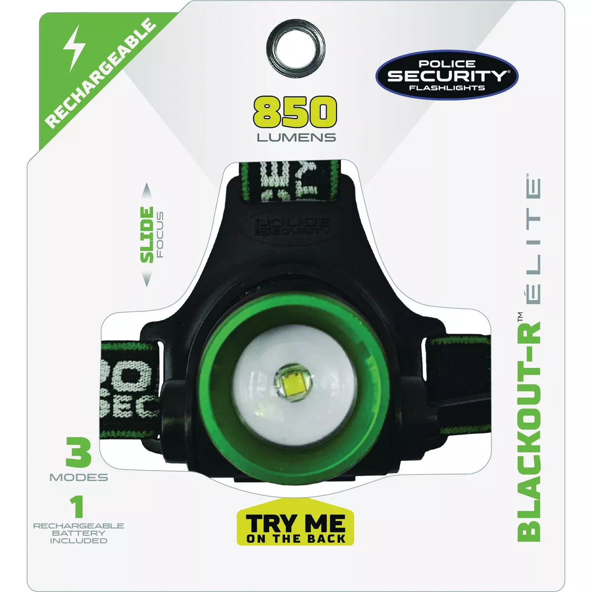 Police Security Blackout 1000 Lm. LED Rechargeable Focusing Hardhat Compatible Headlamp