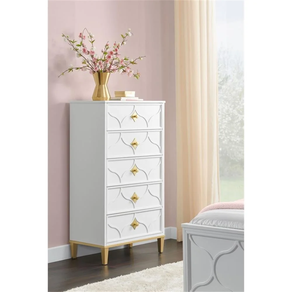 Martin Svensson Home Emma 5 Drawer White and Gold Chest - Image 2