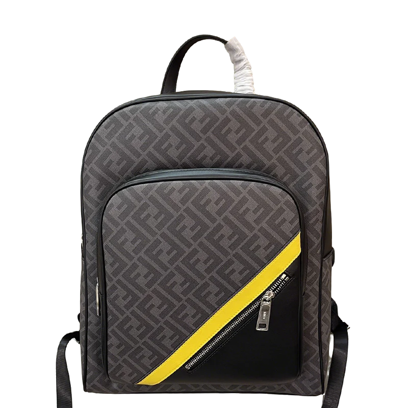 Trendy Fendi Backpack With Signature FF Pattern And Contrasting Yellow Accent 7VZ074 - Replicaclubs