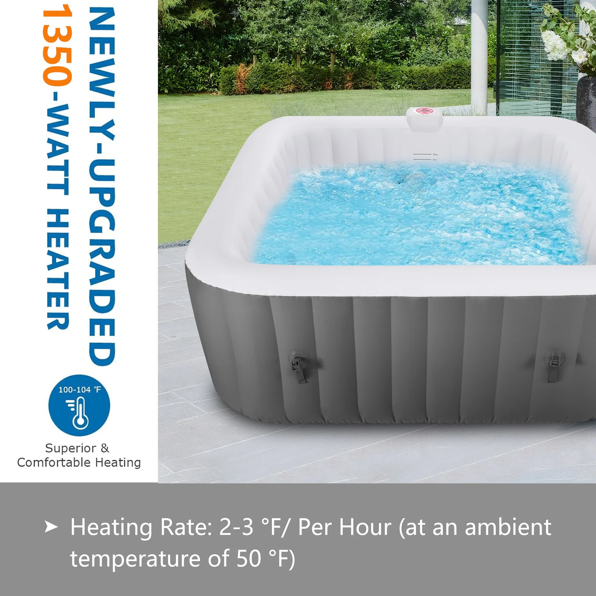 73 inch 4-6 Person Inflatable Hot Tub Spa with Control Panel, Outdoor Portable Hottub with 130 Jets, Insulated Tub Cover and Floor Protector, Temperature up to 104��F, Gray - Image 7