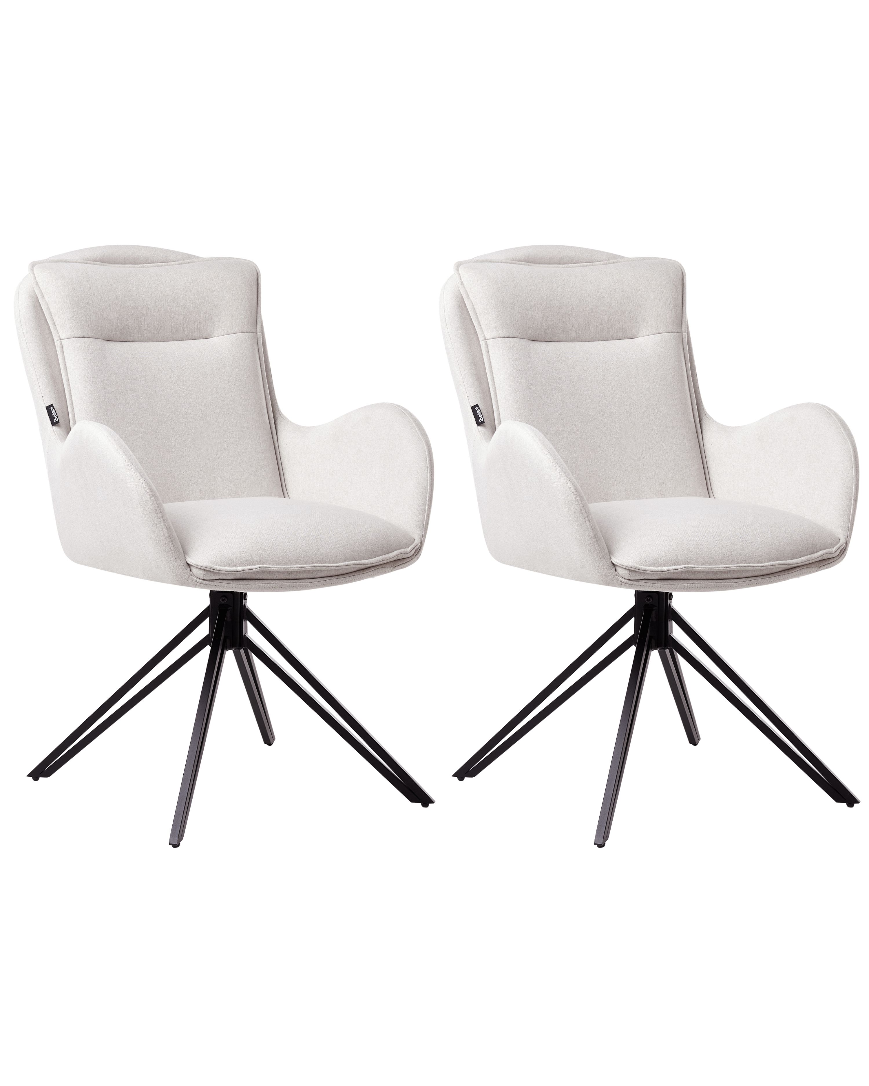 Set of 2 Dining Chairs Swivel AVELAR Fabric Light Beige