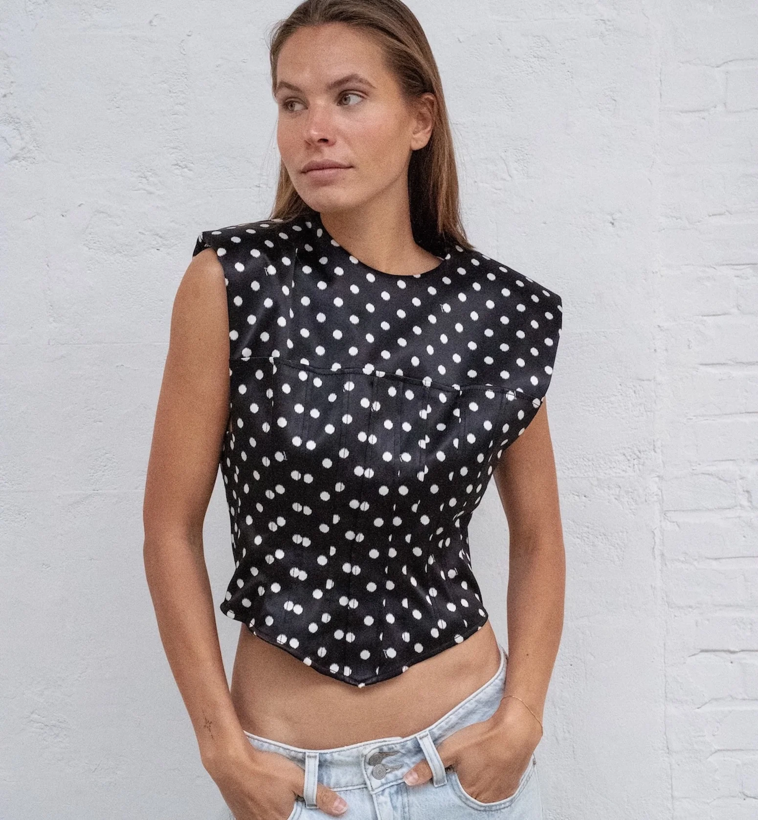 GANNI Printed Double Satin Corset Top