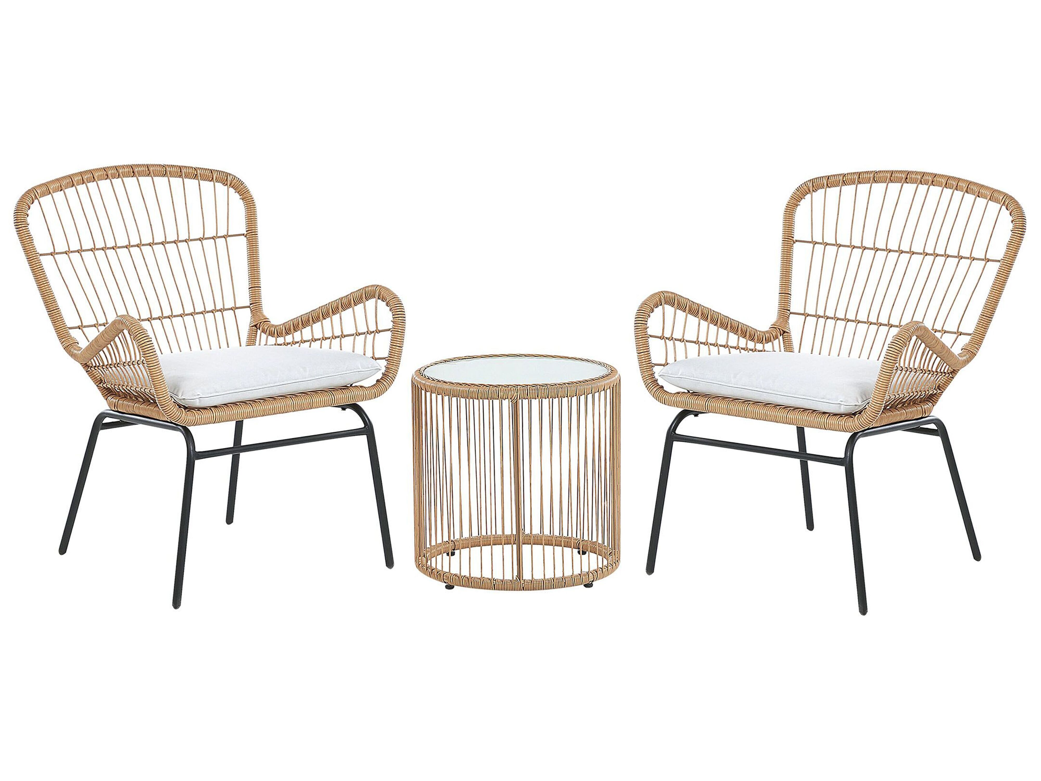 Bistro Set with Cushions LABICO PE Rattan Light Brown