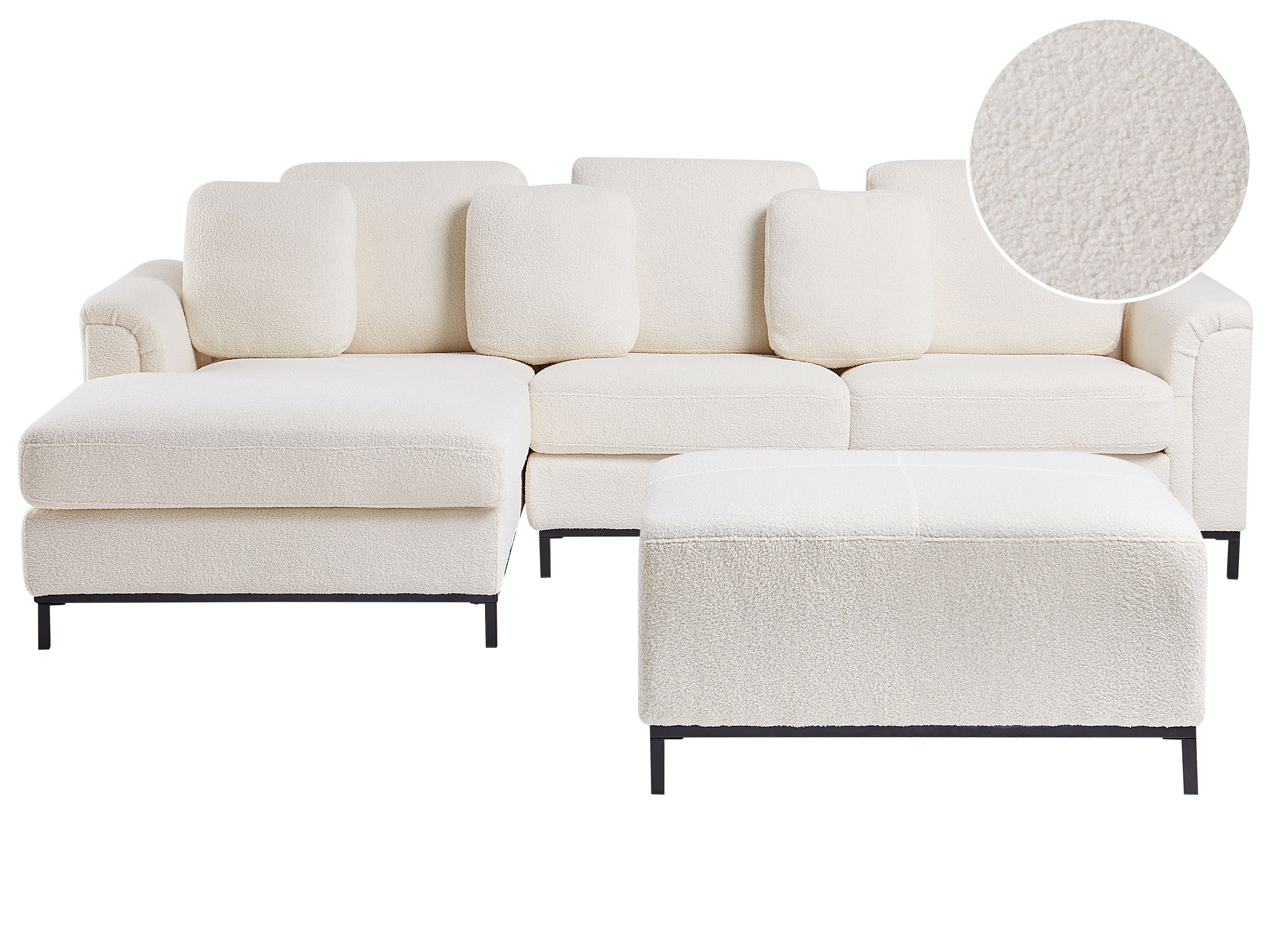 Corner Sofa 5 Seater OSLO Boucle White with Ottoman Right Hand