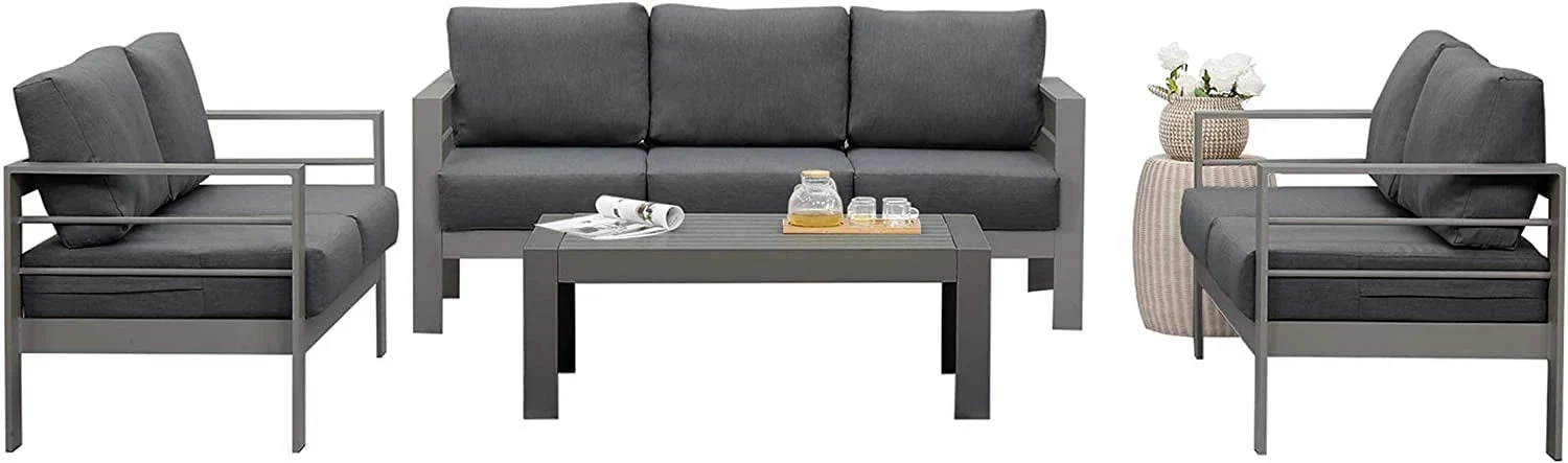 Superjoe Outdoor Patio Sofa 3 Seats Gray Aluminum With Dark Grey Cushions - Image 10 Superjoe Outdoor Patio Sofa 3 Seats Gray Aluminum With Dark Grey Cushions - Image 10