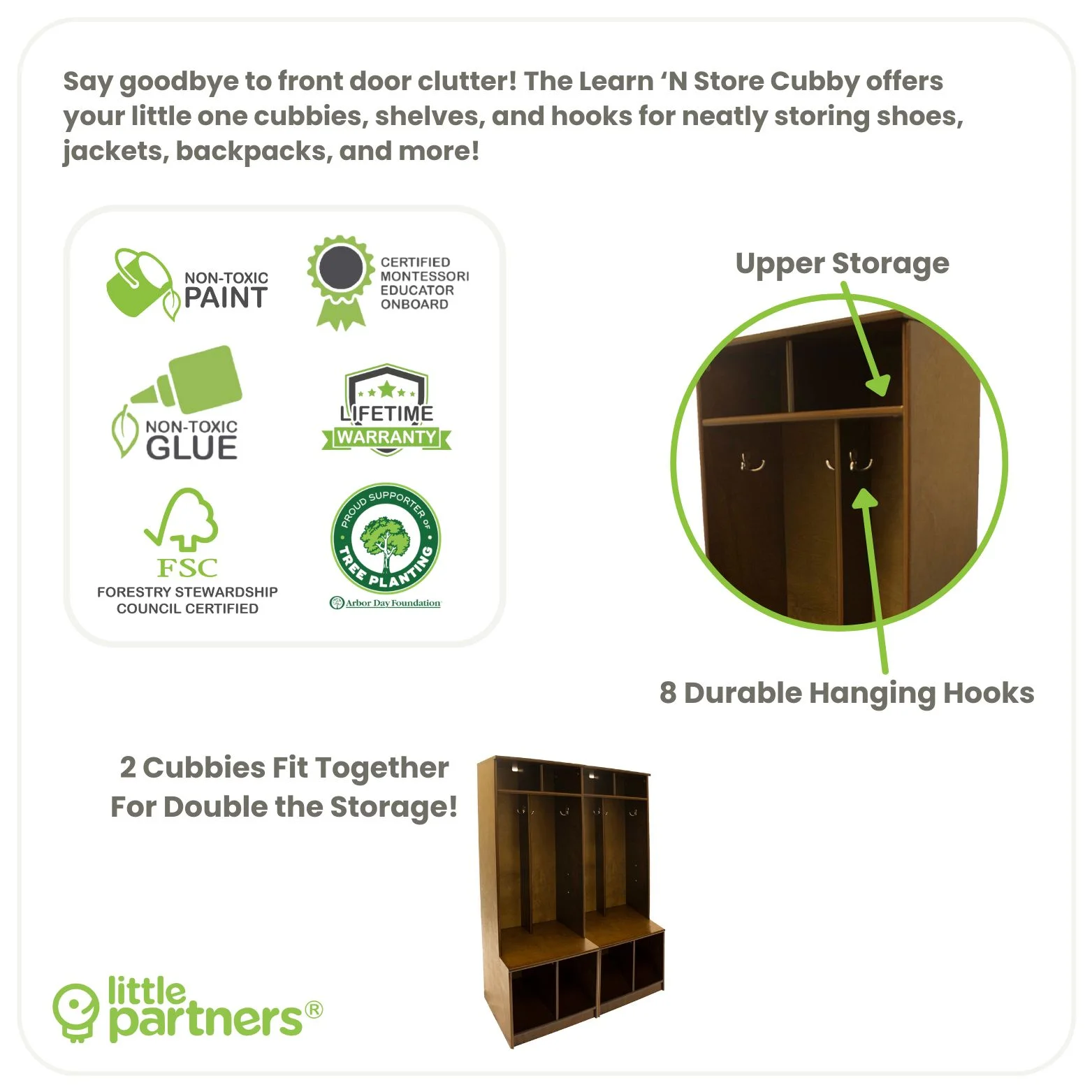 Little Partners Locker Cabinet Cubby Organizer, Learn 'N Store Wooden Classroom Cubbies Compartment Lockers for Storage of Toddlers and Kids Coats, Equipment, Backpacks - Espresso - Image 8