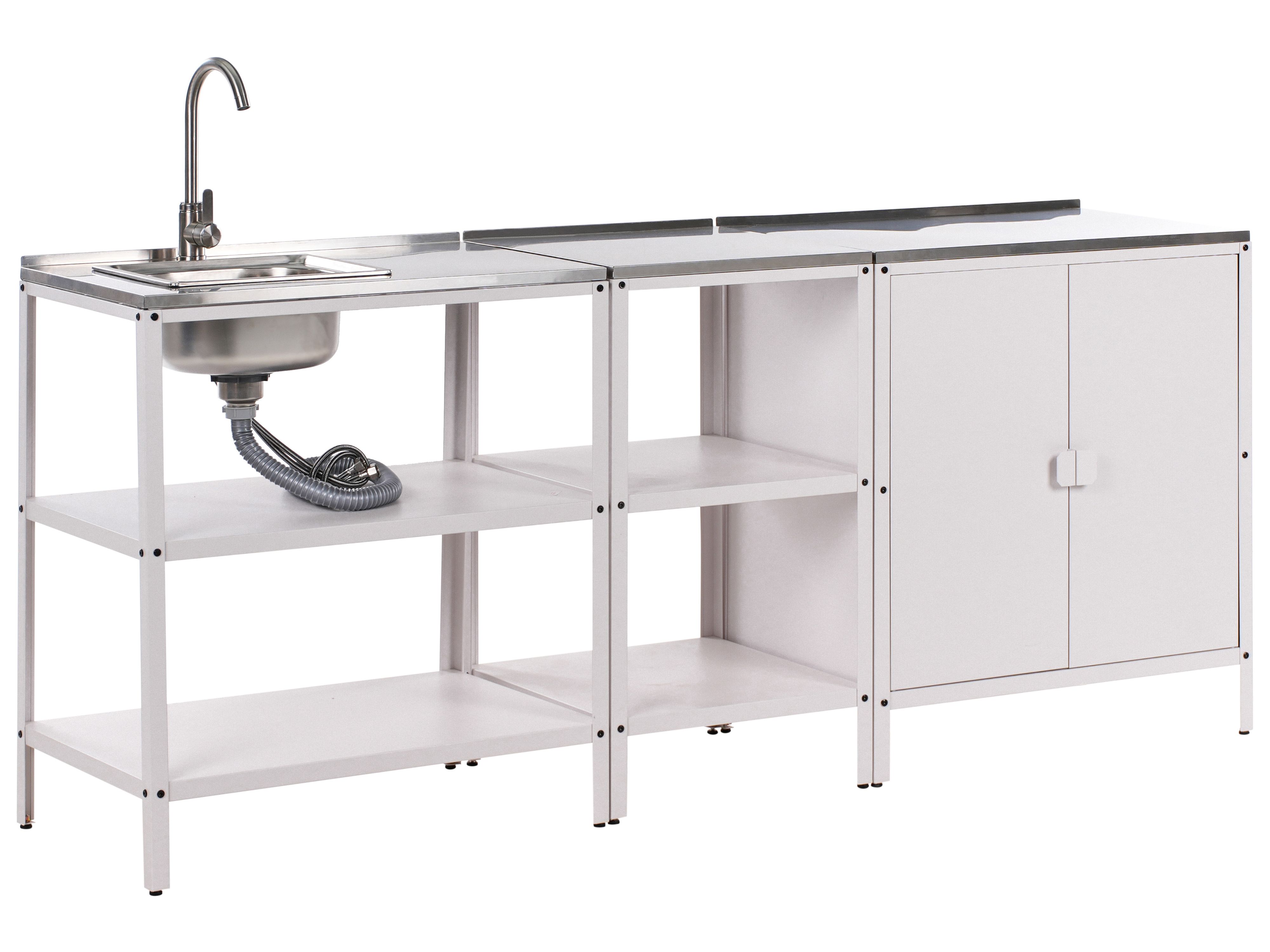 3 Piece Outdoor Kitchen Set with Sink VILAMA Metal White