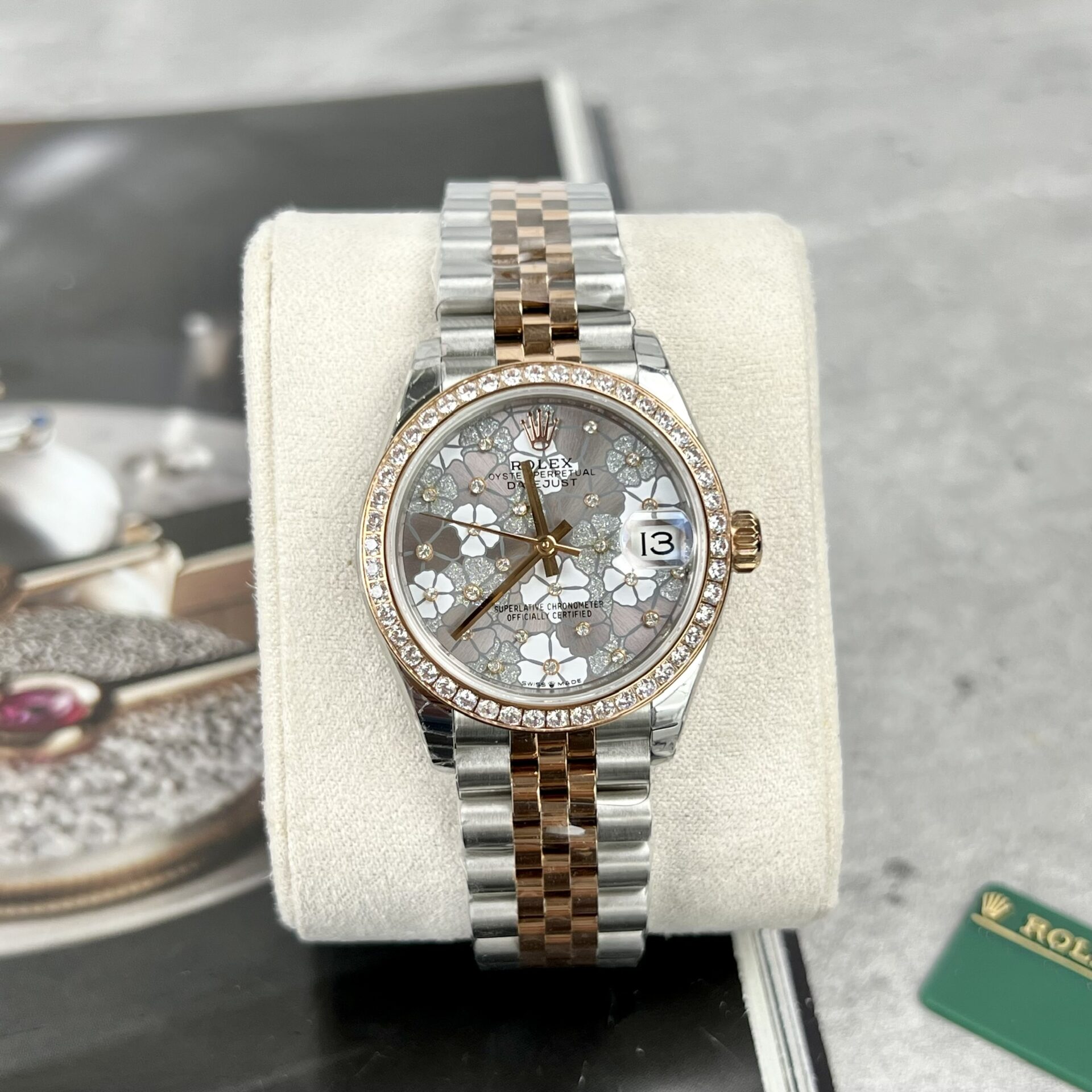 Rolex DateJust Replica Watch Flower Dial With Diamond Bezel 31mm - Top club